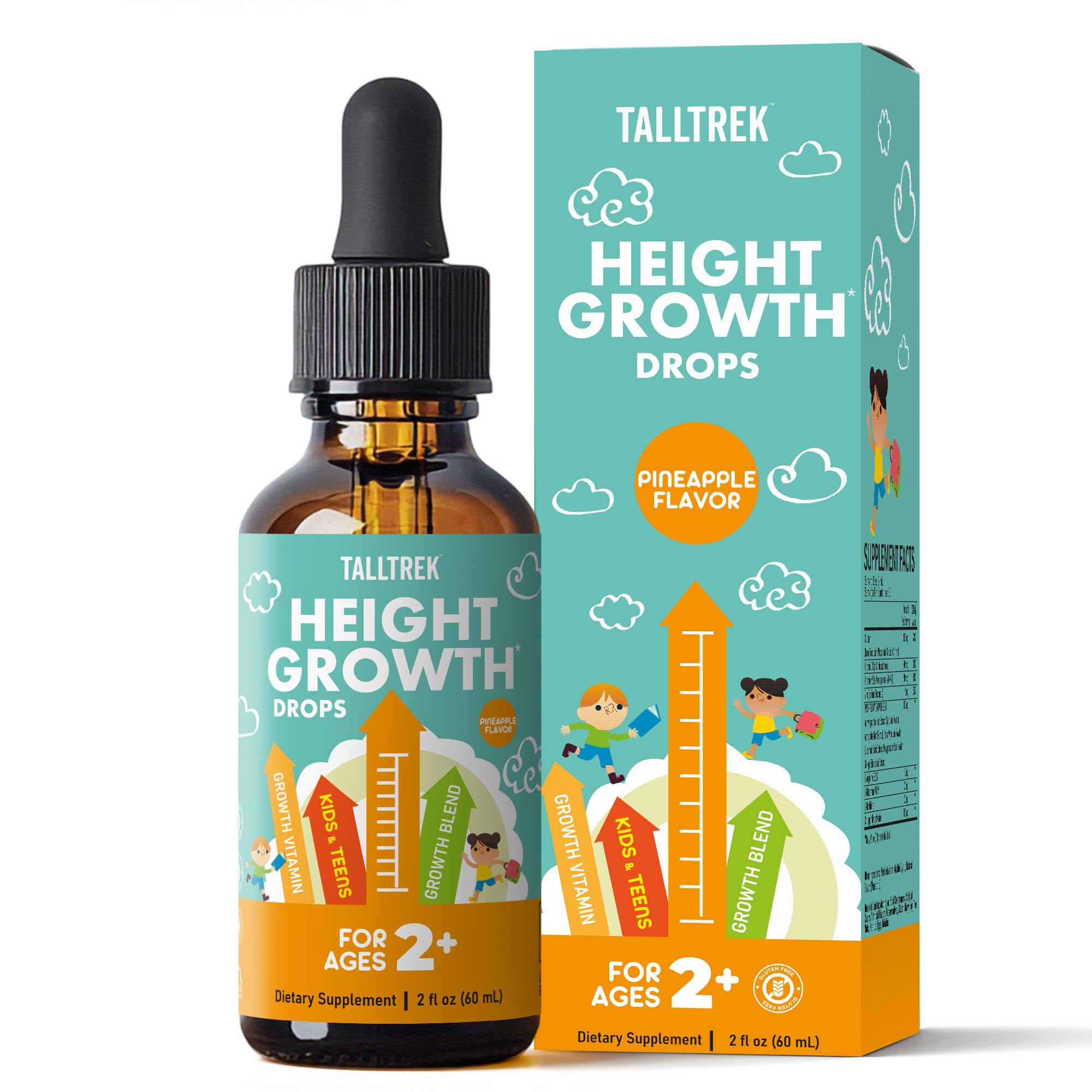 TallTrek Gouttes Croissance – Flacon visible, soutien naturel à la croissance chez l'enfant.