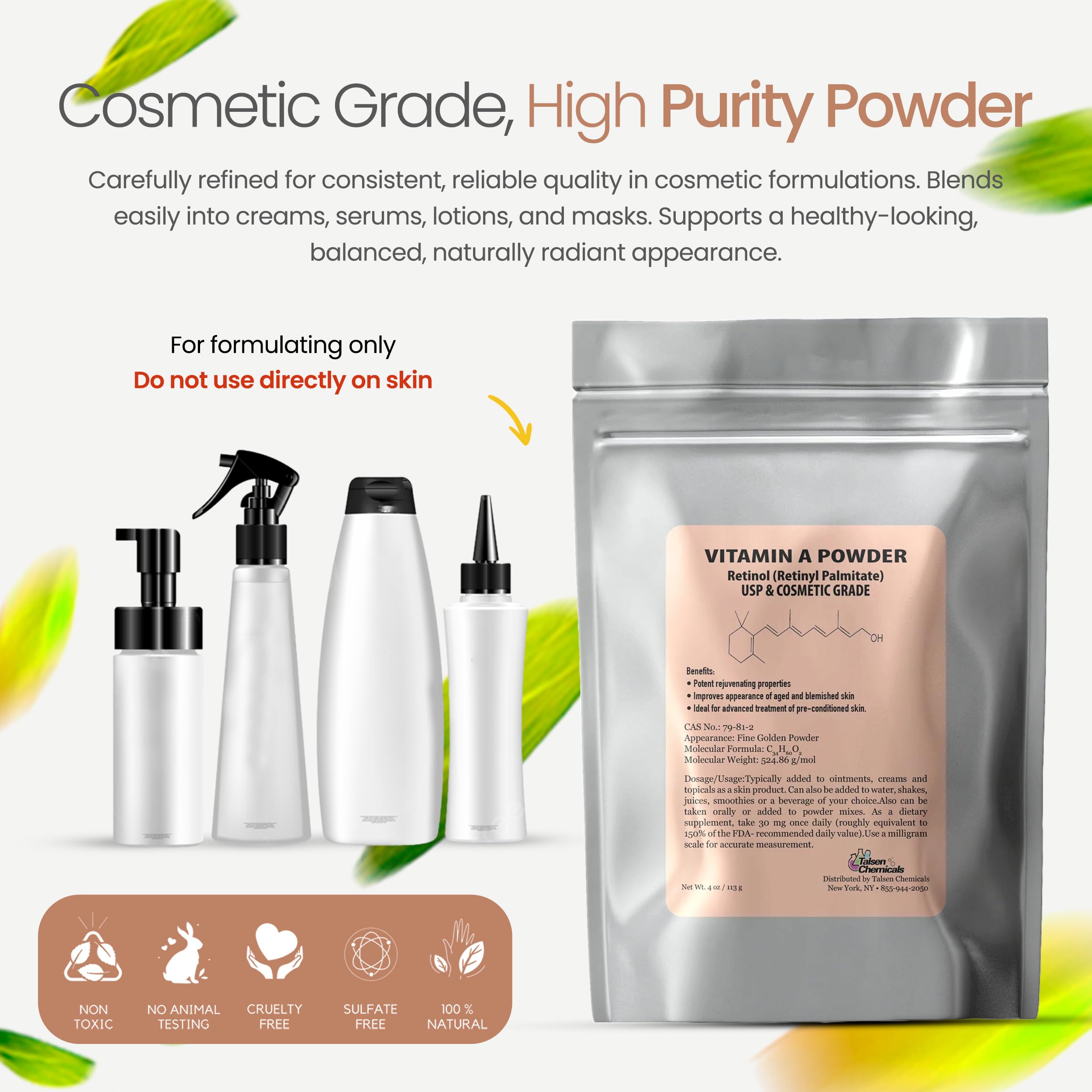 Talsen Chemicals vitamine A poudre Retinyl Palmitate – etiquette et traçabilité.