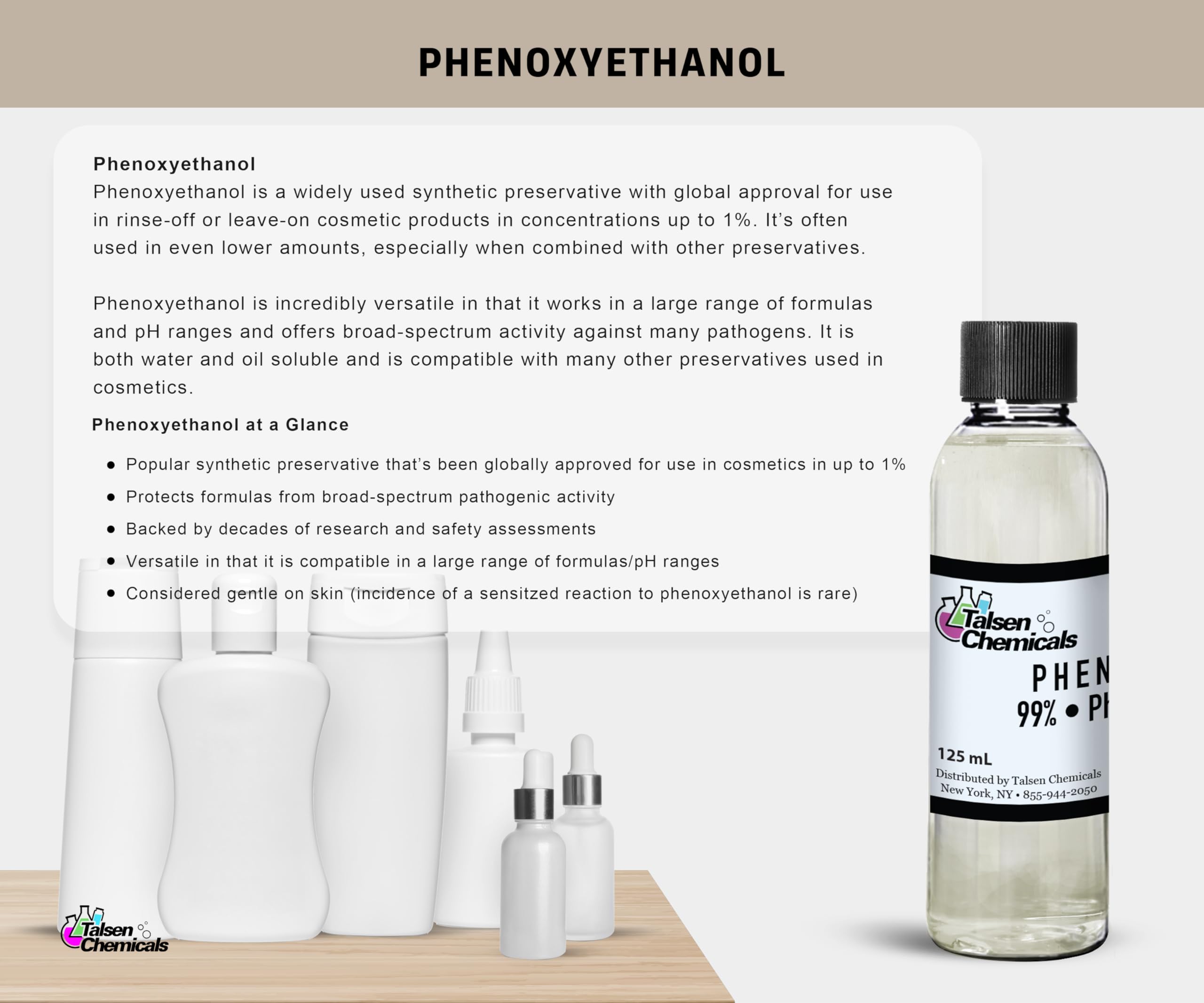Utilisation dans crèmes et lotions, conservateur Talsen phenoxyethanol renforce la sécurité