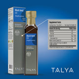 Talya huile noire – graines de cumin noir visibles, source naturelle.