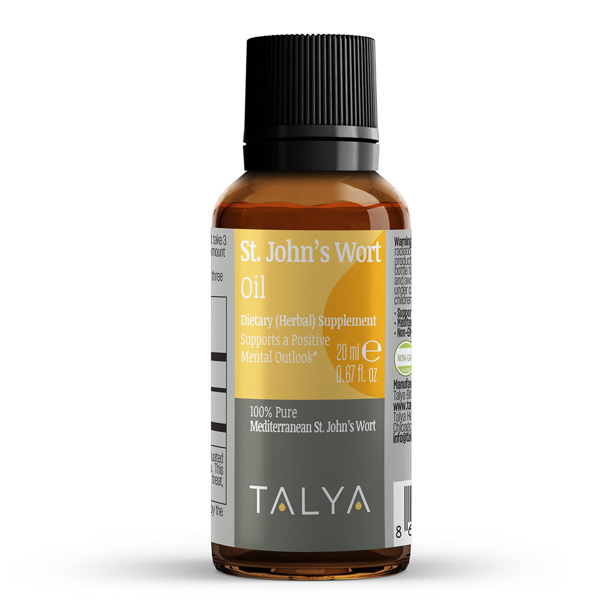 Talya Millepertuis huile 20ml – bouteille élégante pour peau éclatante et naturelle.