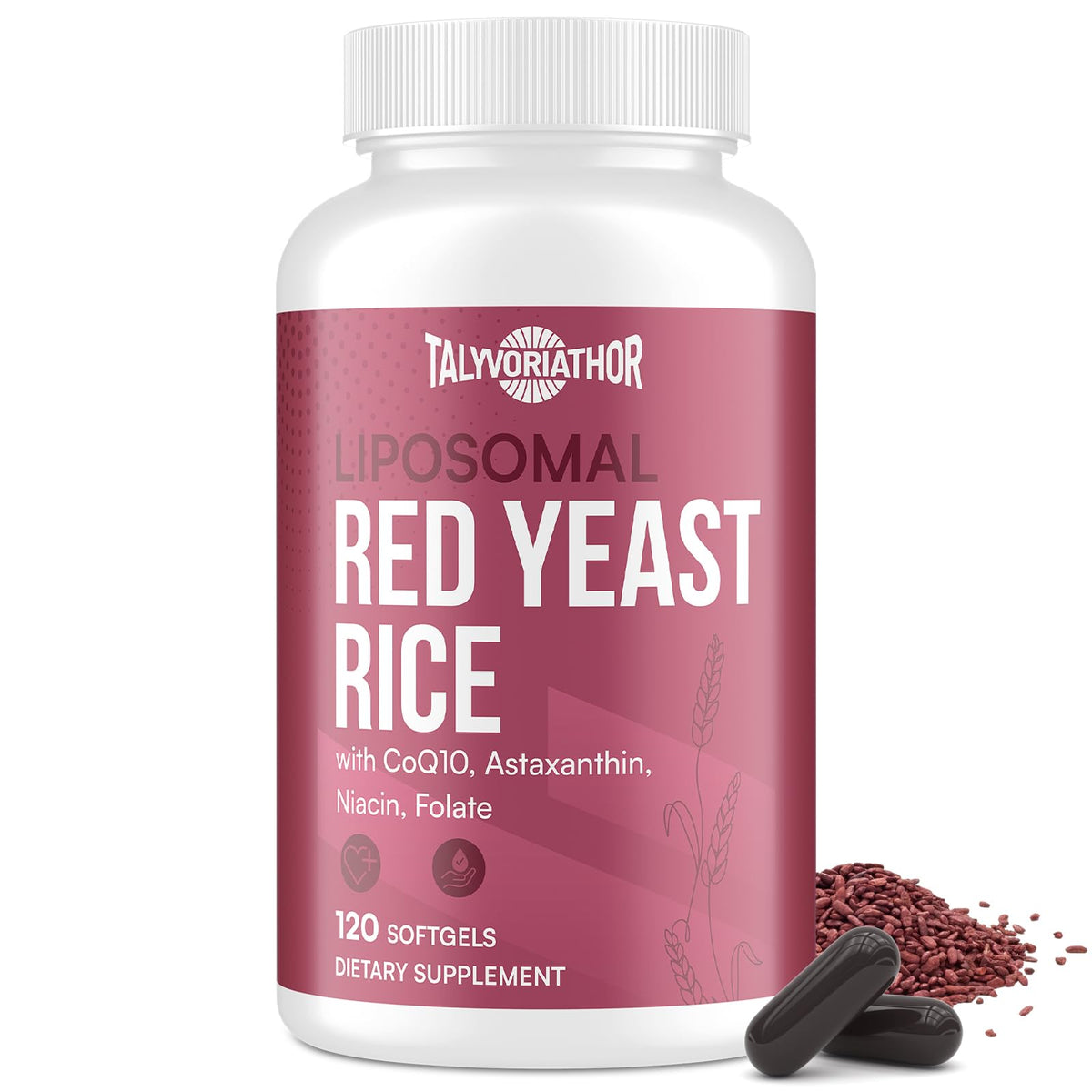 Talyvoriathor liposomale levure rouge riz en bouteille pour un soutien cardiovasculaire quotidien.