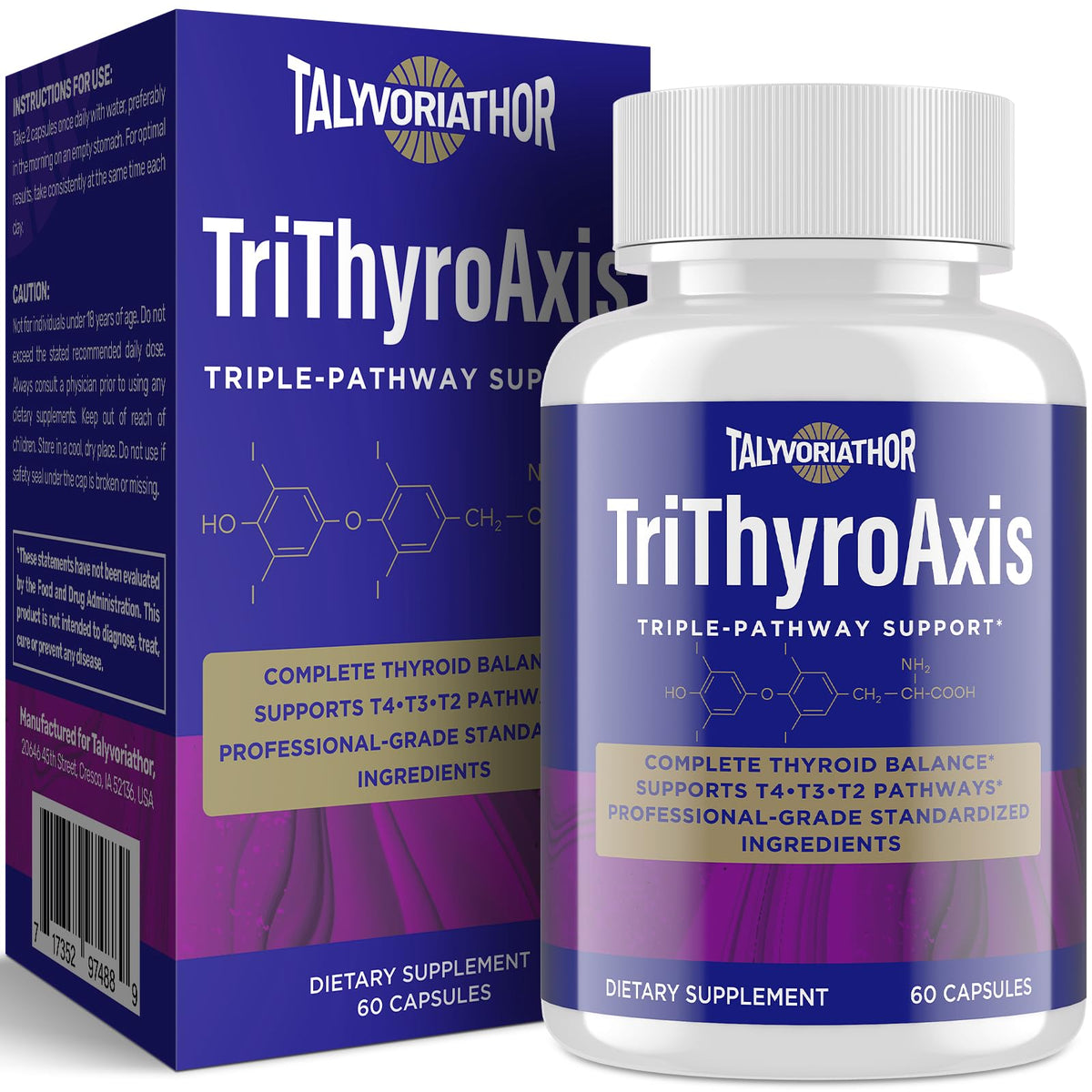 TriThyroAxis de Talyvoriathor – bouteille avec capsules, soutien métabolique potentiel.