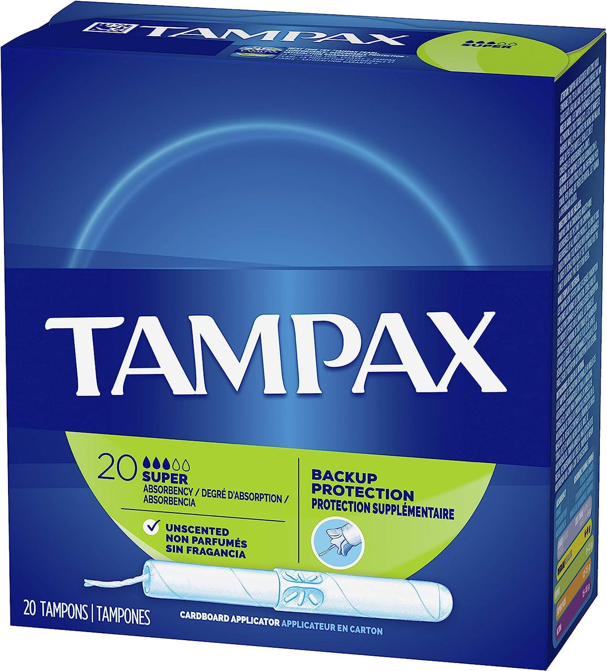 Tampon Tampax 80 ct, boîte classique, accès facile et pratique.