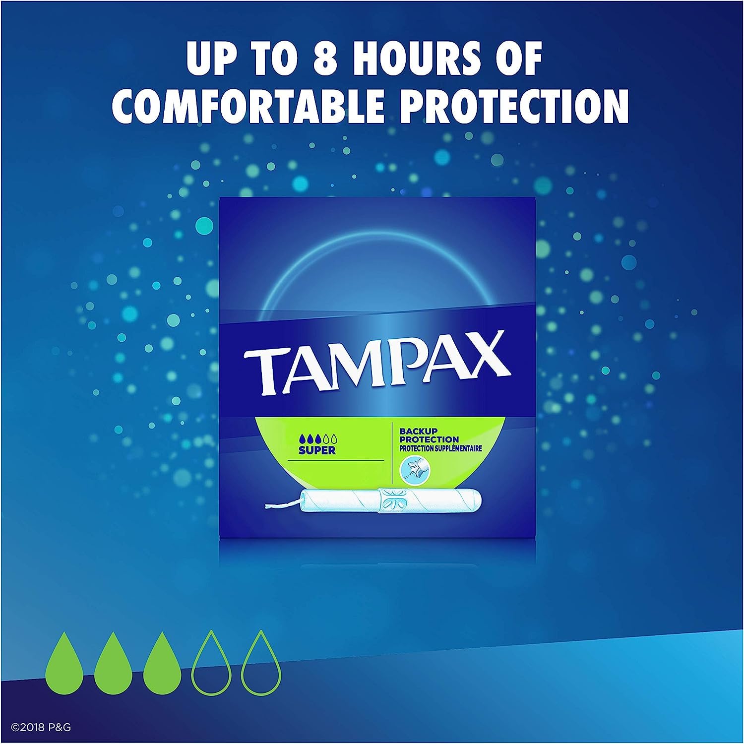 Tampon Tampax 80 ct, emballage d’origine visible et clair.