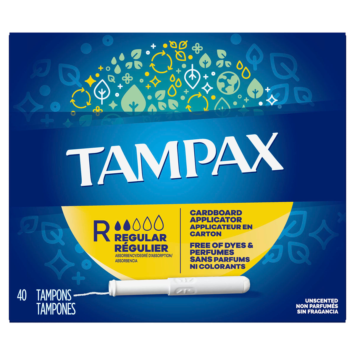 Tampon Tampax Cardboard Regular avec applicateur en carton, protection quotidienne fiable.