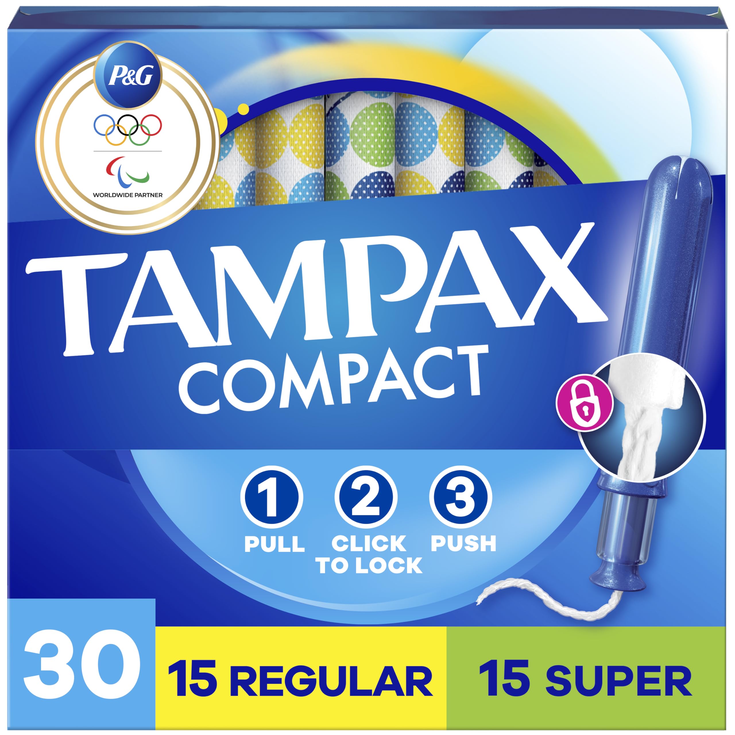 Tampons Tampax Compact Pearl – emballage discret et pratique pour la journée.
