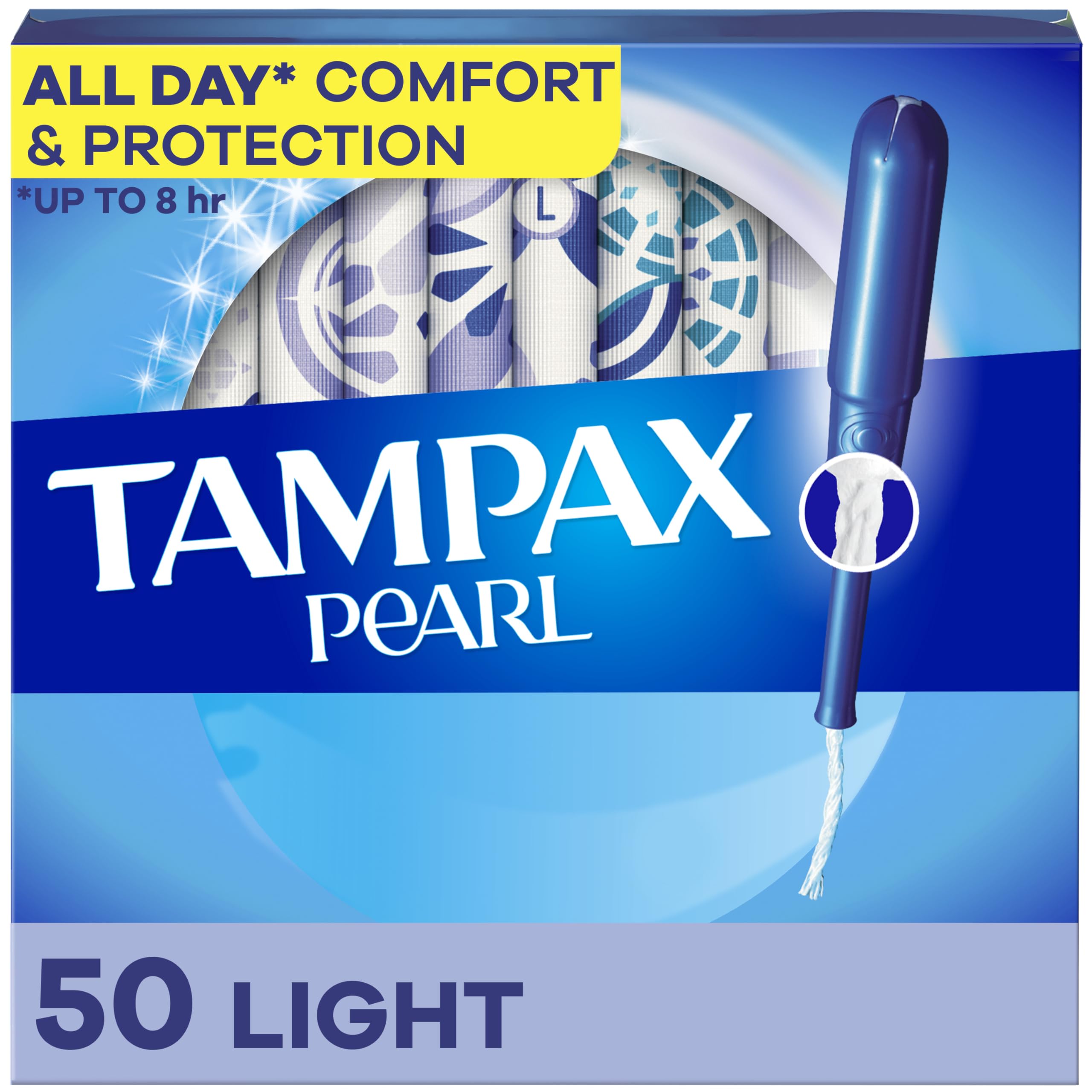 Tampon Tampax Pearl avec applicateur plastique sans BPA, insertion facile.