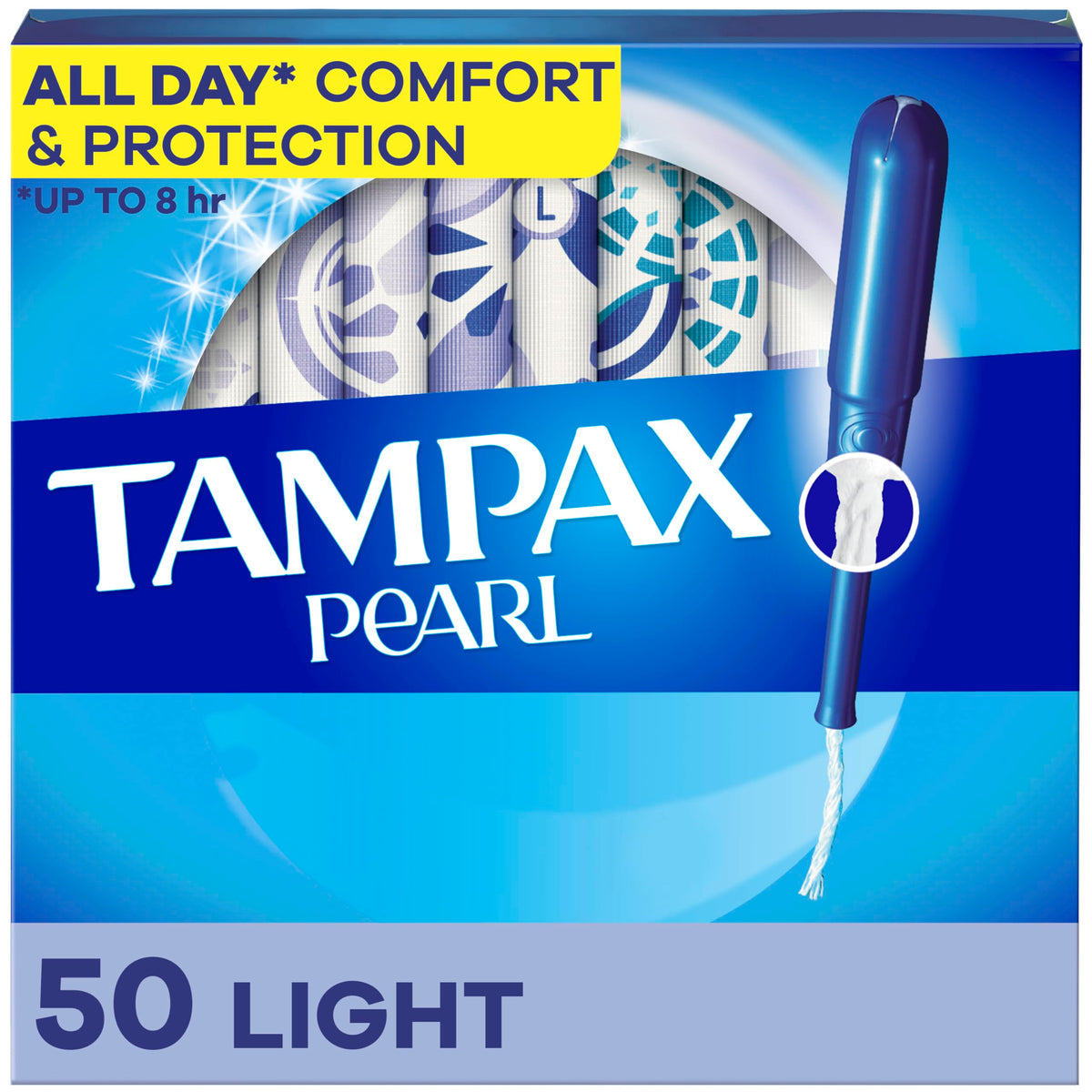 Tampon Tampax Pearl avec applicateur plastique sans BPA, insertion facile.