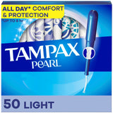 Tampon Tampax Pearl avec applicateur plastique sans BPA, insertion facile.