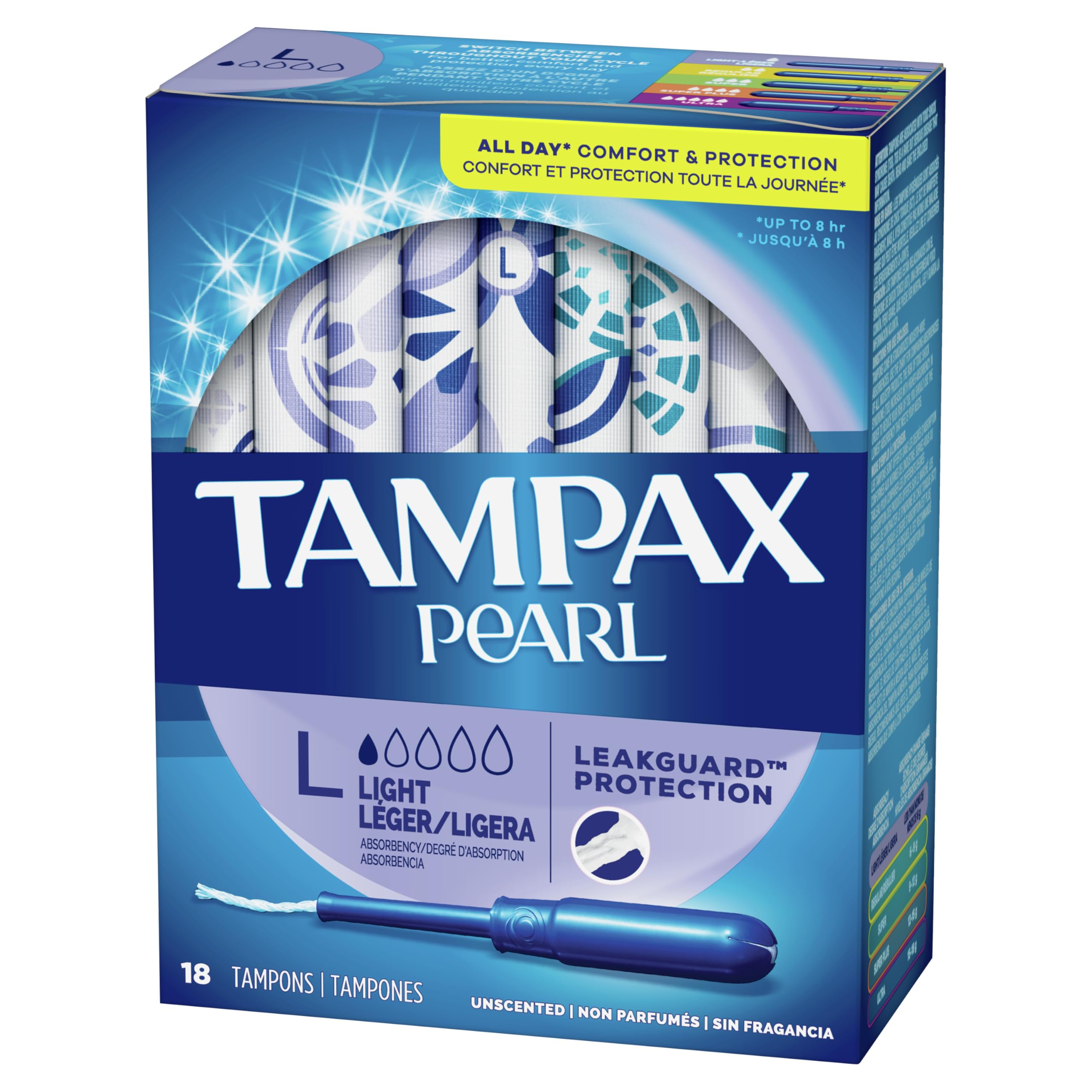 Tampons Tampax Pearl − design ergonomique et prise en main facile.