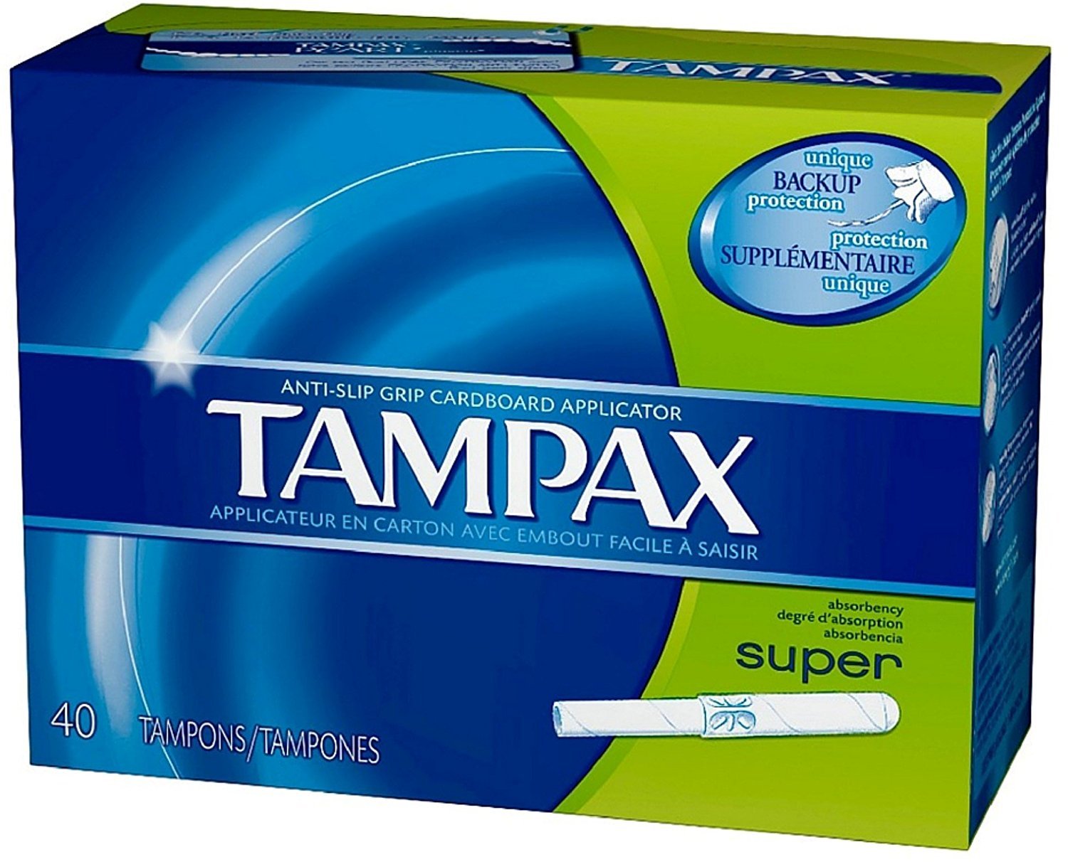 Tampons Tampax super absorbants en carton, 40 unités, protection qui s'adapte pour un ajustement discret.