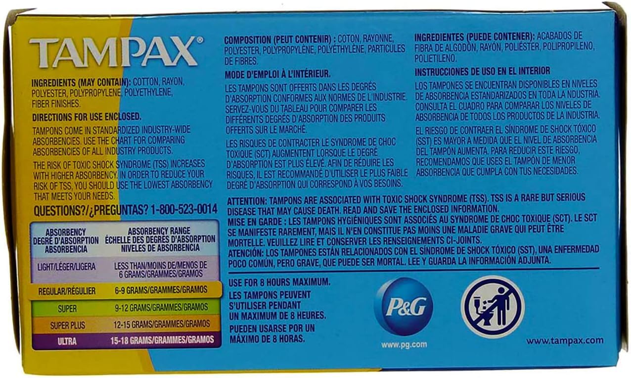 Tampons Tampax Absorbance Régulière, applicateur plastique discret.