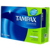Tampons Tampax Super jetables : hygiène fiable et manipulation simple en voyage.
