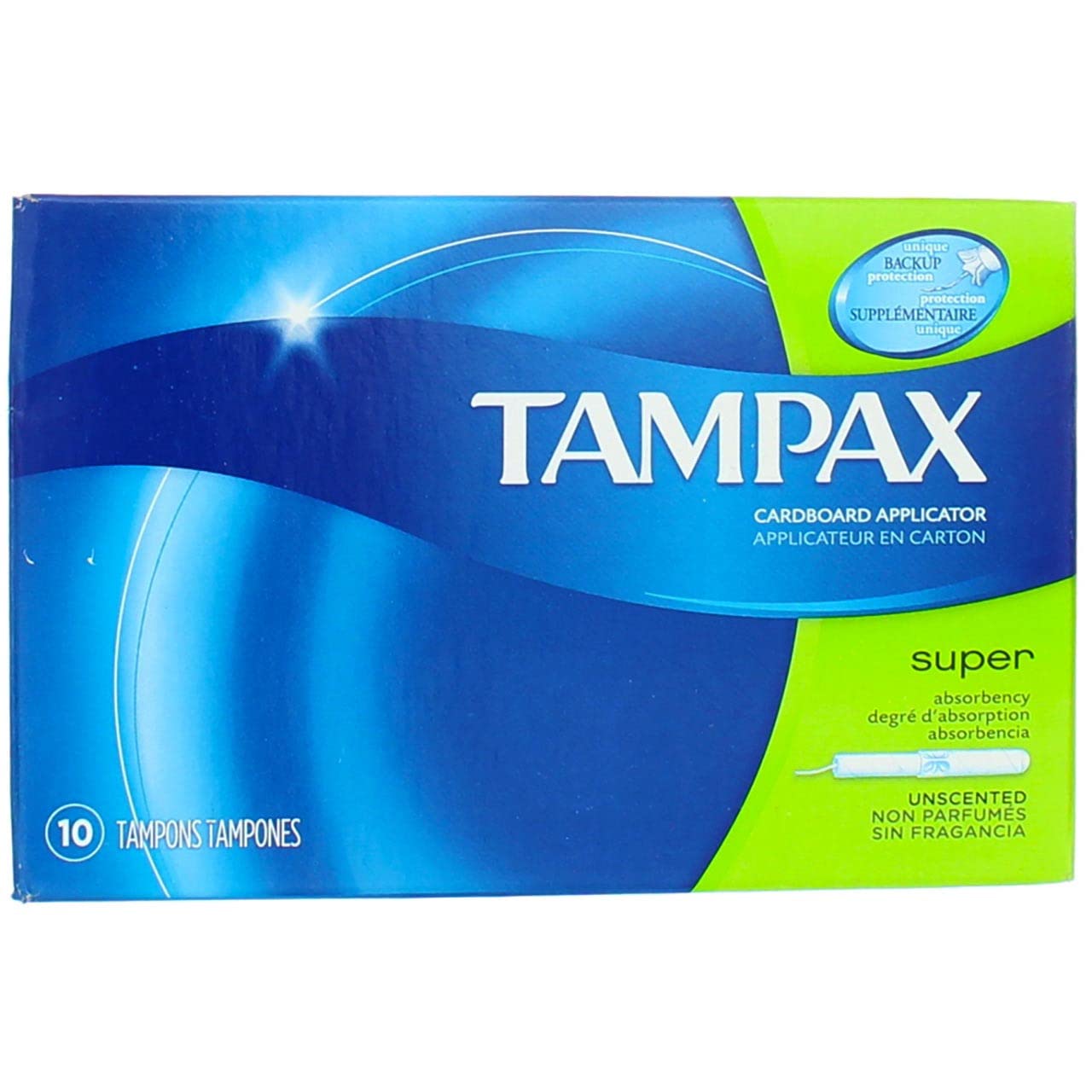 Tampons Tampax Super jetables : 10 unités, emballage triple, protection fiable au quotidien.