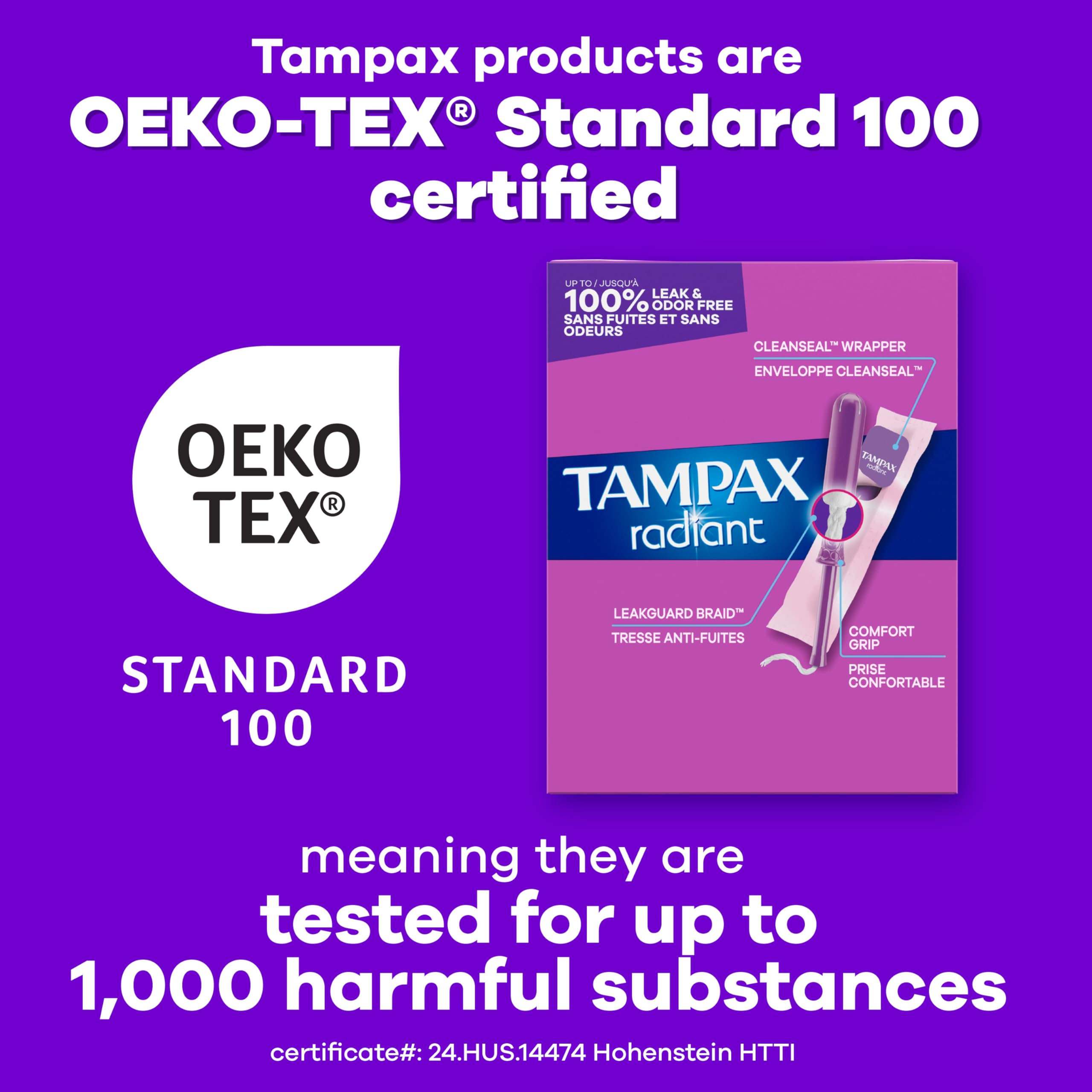 Tampons Tampax Radiant 28 pièces pour une utilisation régulière.