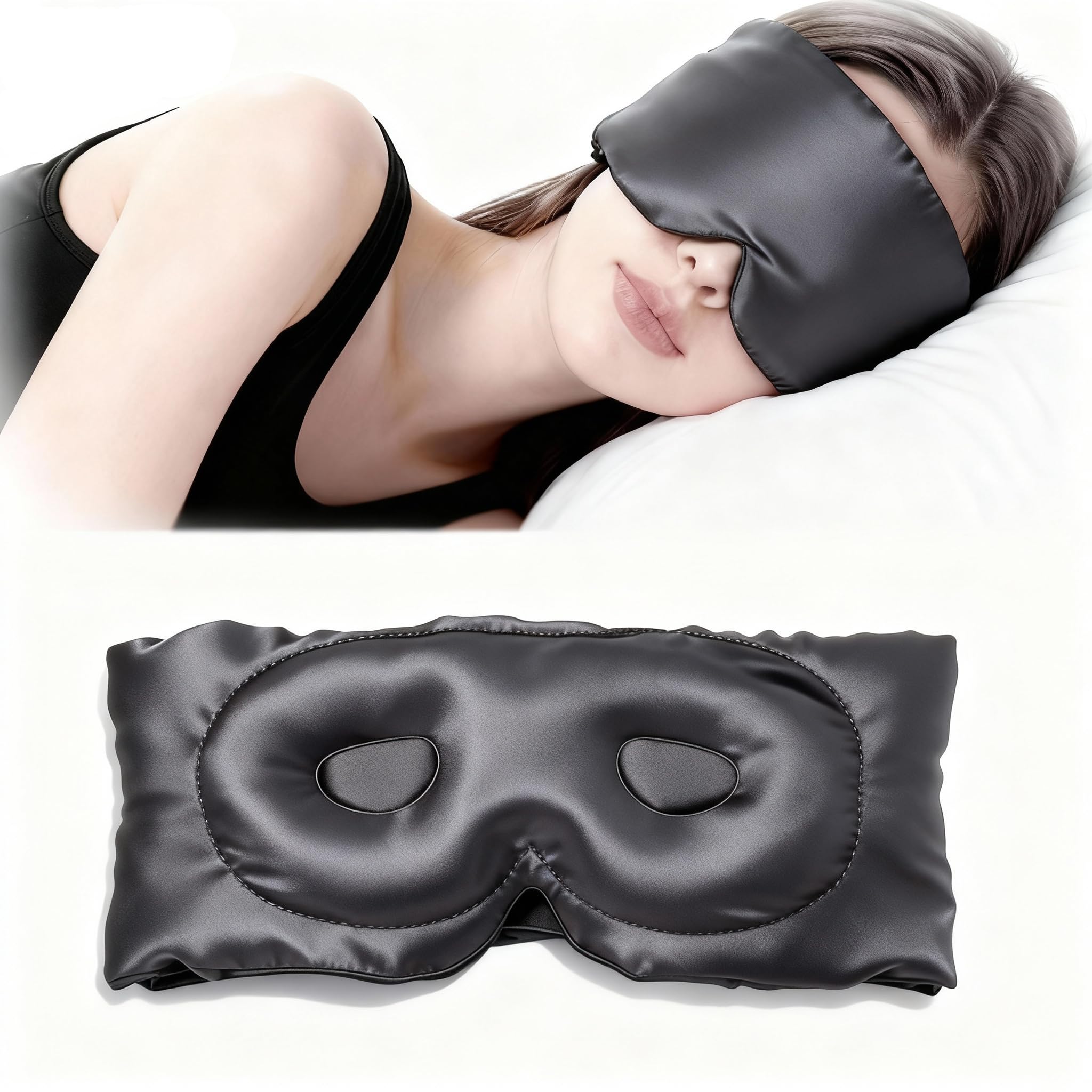 Masque Tangotok en soie de mûrier gris avec contour 3D pour obscurité et confort