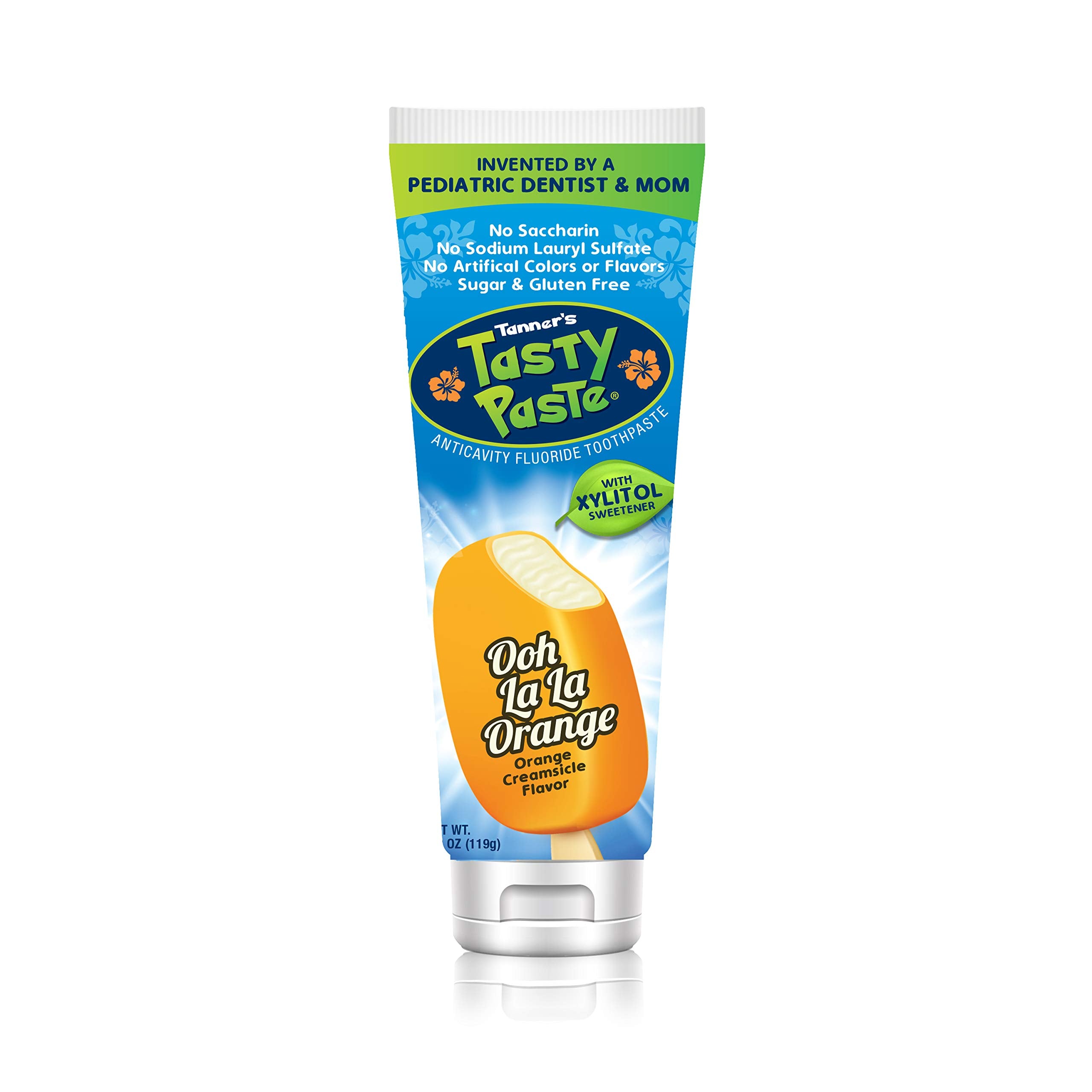 Tanner’s Tasty Paste Oh La La Orange — emballage attrayant pour encourager le brossage chez les enfants.