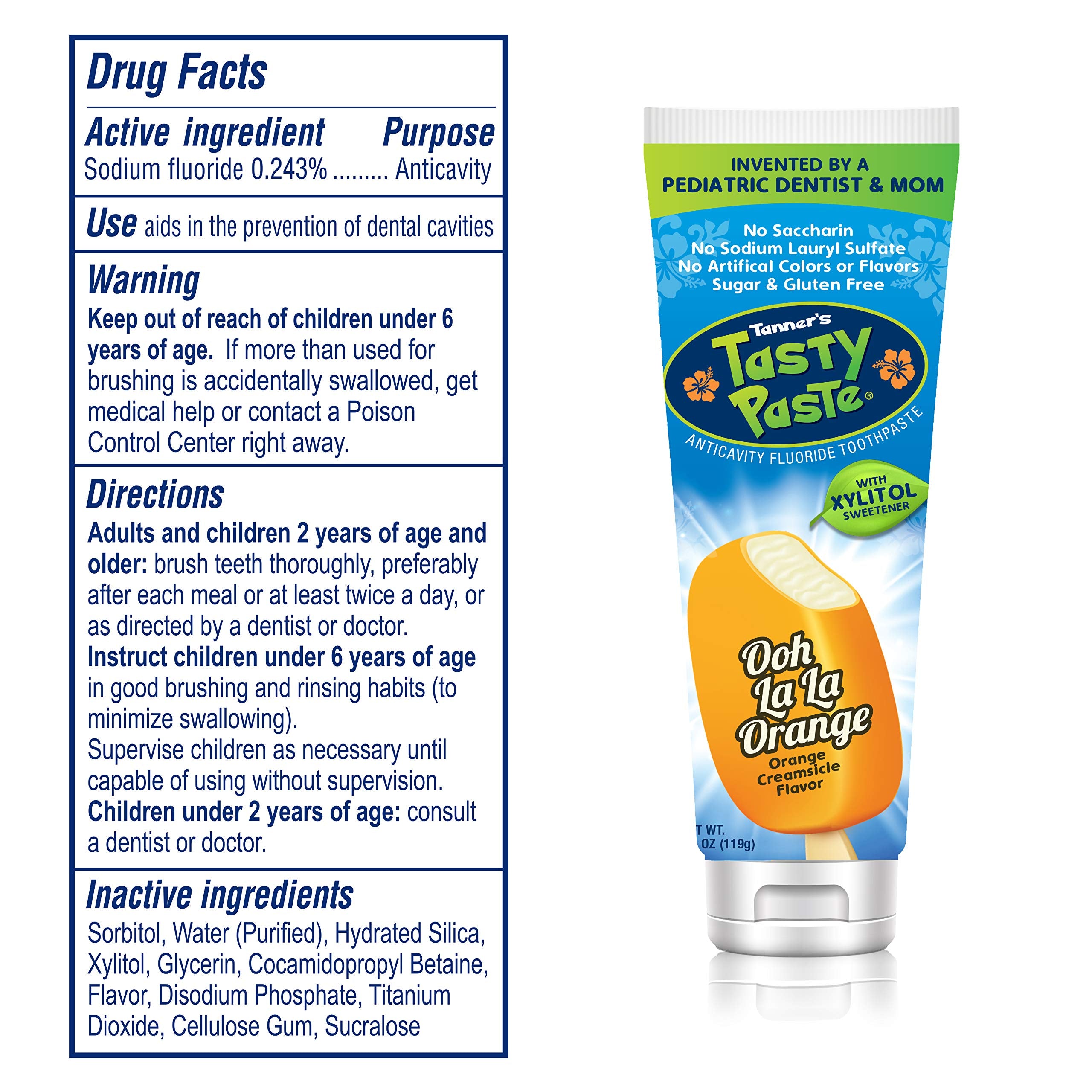 Tanner’s Tasty Paste Orange — arôme doux qui plaît aux enfants et facilite le brossage.