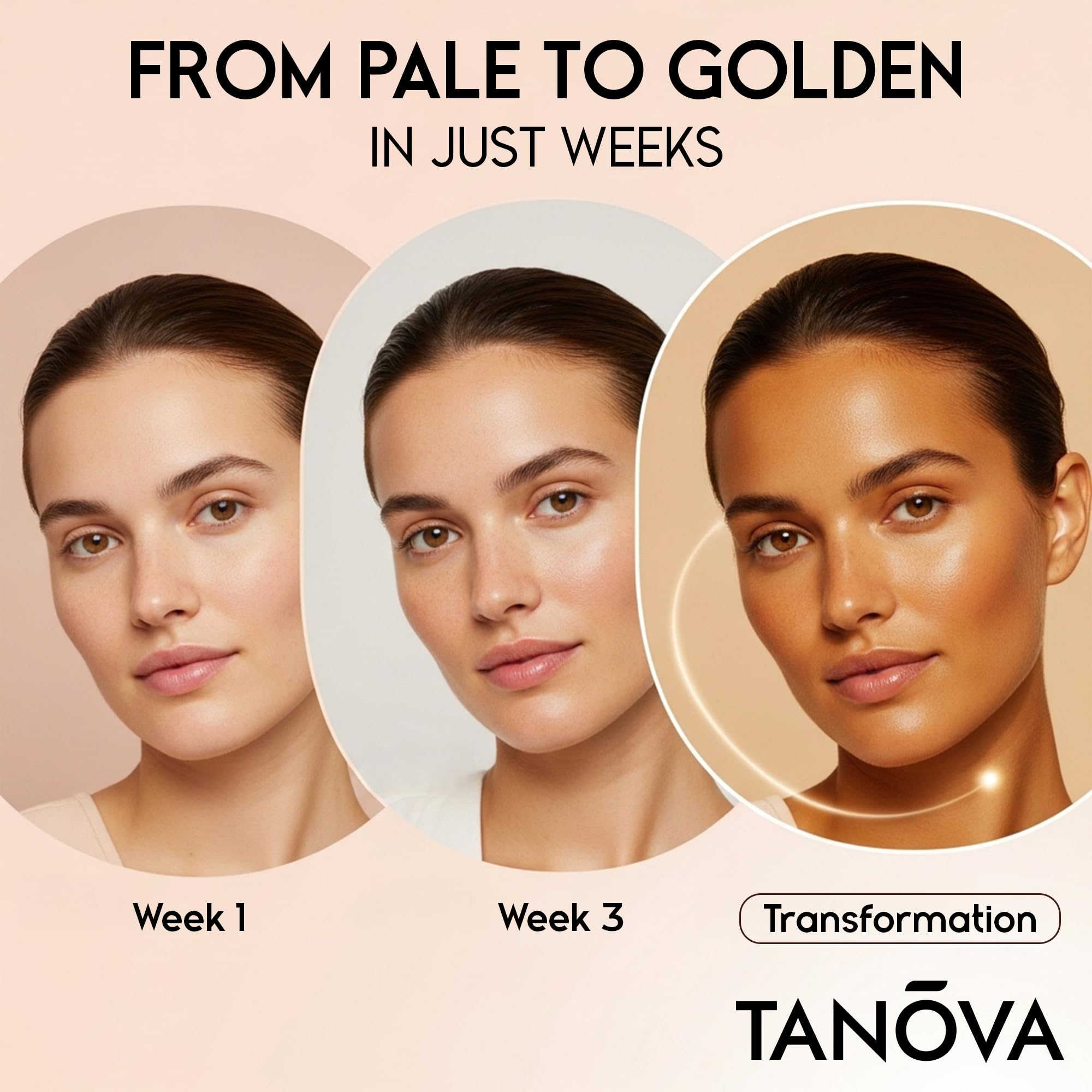Tanova: bocal de pilules, routine quotidienne pour un éclat durable.