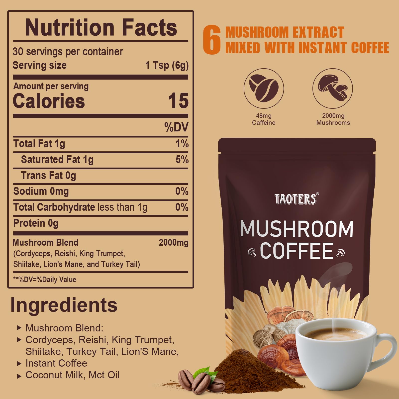 Taoters Café Adaptogène – sachet de poudre pour une préparation rapide et pratique.