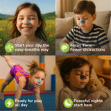 TapeGeeks bandes nasales favorisant un sommeil plus calme grâce à l’ouverture des voies respiratoires.