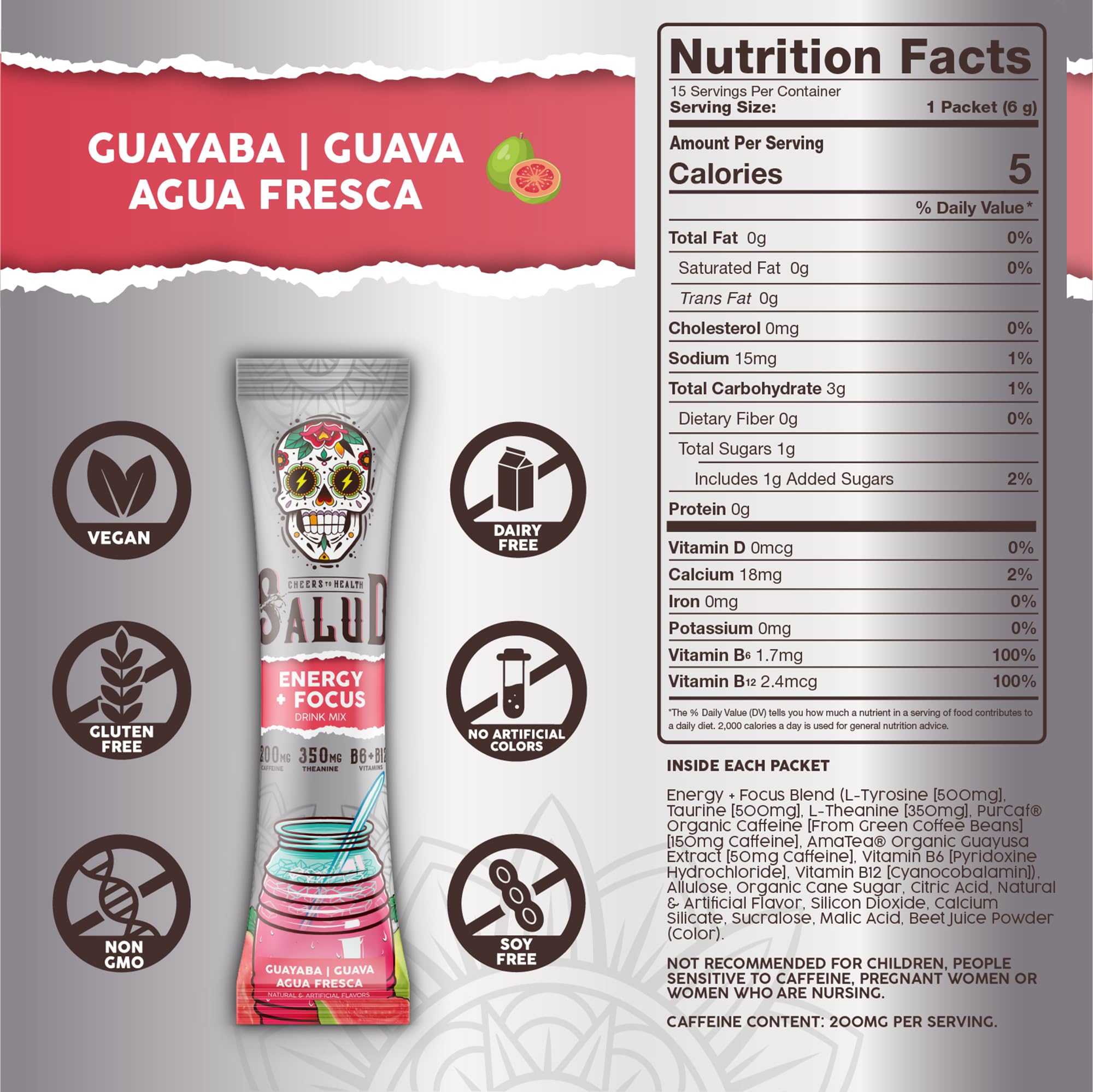 Taste Salud verre eau energisante goyave, boisson Agua Fresca rafraîchissante