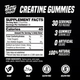 Étiquette nutritionnelle claire des Gummies Creatine TASTY GAINS.