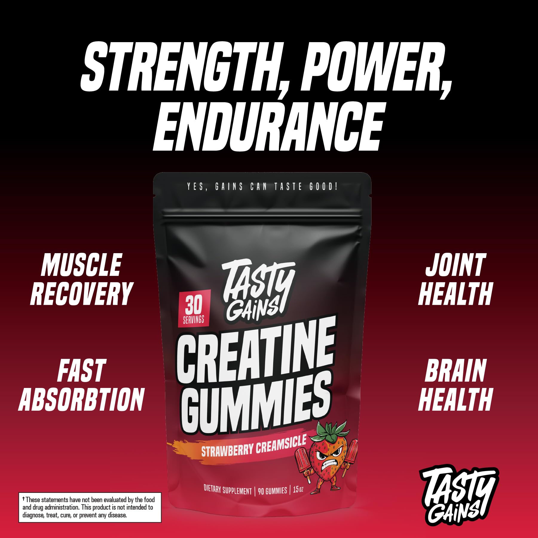 Gummies Creatine TASTY GAINS fabriquées aux États-Unis.