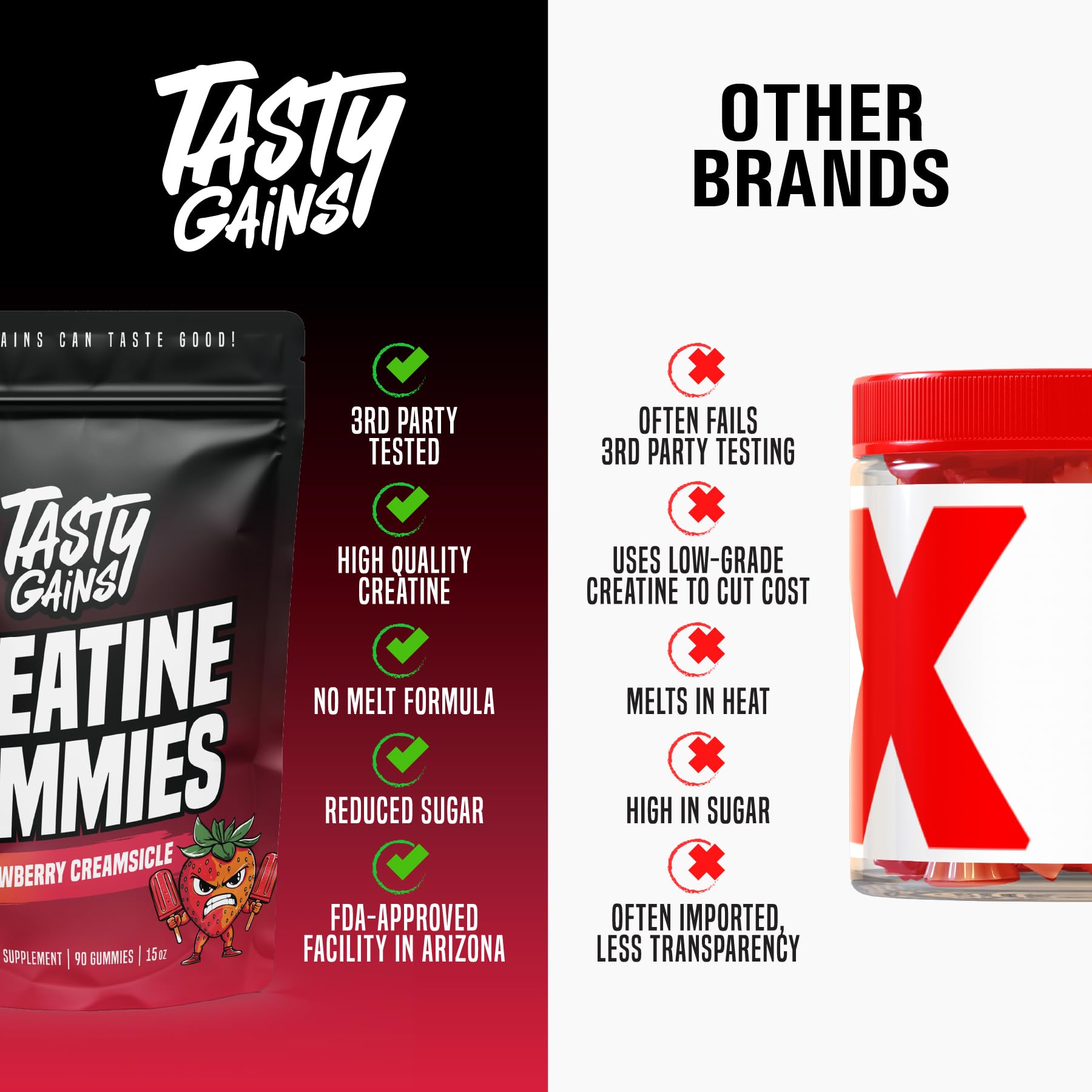 Ingrédient clé monohydrate de créatine dans les gummies TASTY GAINS.