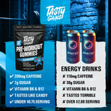 Gommes pré-entraînement TASTY GAINS pour endurance et puissance pendant l'effort.