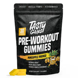 Gommes pré-entraînement TASTY GAINS pour énergie durable et concentration.