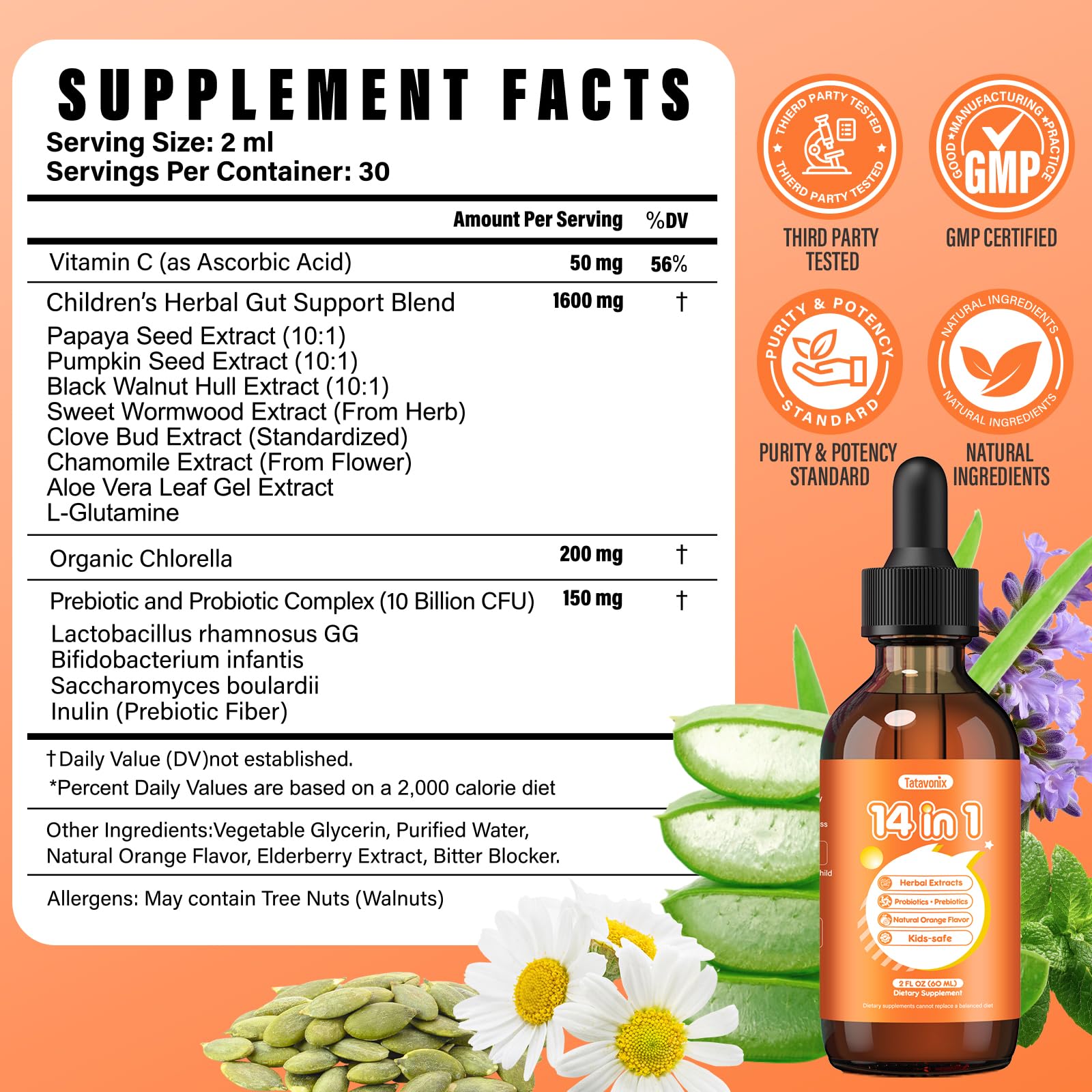Tatavonix Drops – chlorella et probiotiques pour l'équilibre interne.