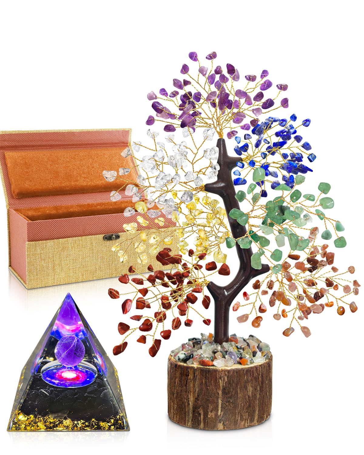 TATOODAA Arbre de Cristal Chakra avec pyramide d’orgonite, décoration zen et énergie positive.