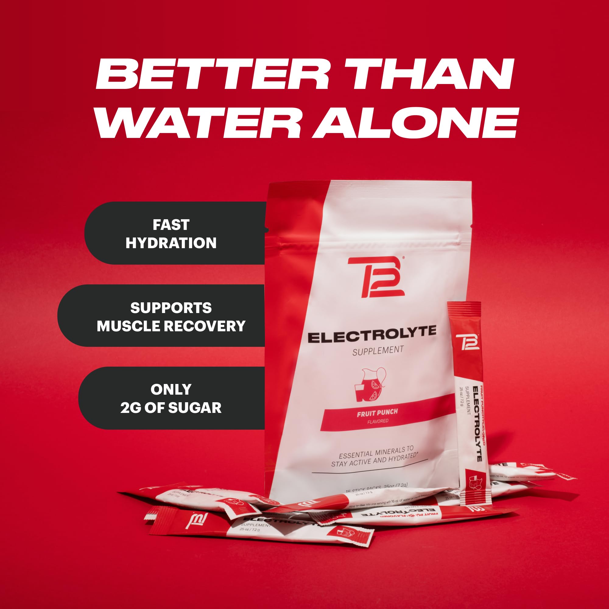 TB12 Electrolytes poudre fruit punch, boîte visuelle pour le sport et les voyages.