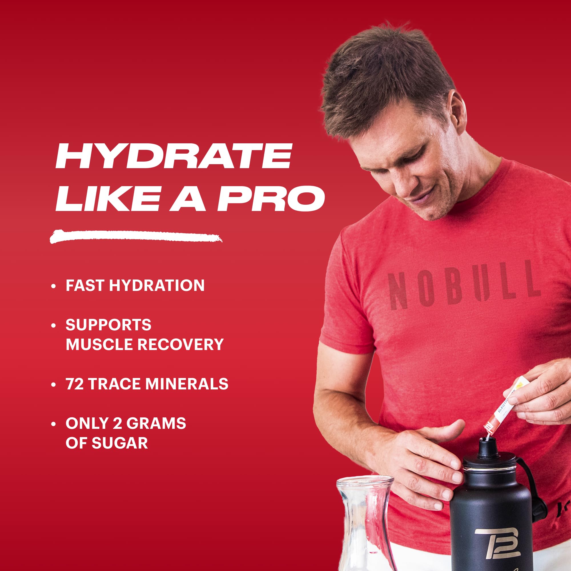 TB12 Electrolytes poudre fruit punch, préparation facile pour l hydratation en déplacement.