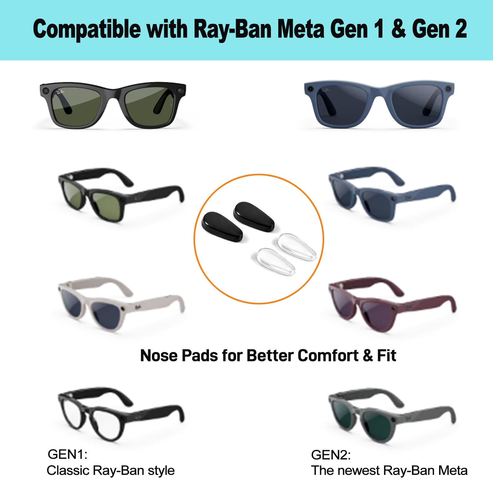 TBATAIL confort quotidien coussin nez Ray-Ban Meta Wayfarer, utilisation longue durée.