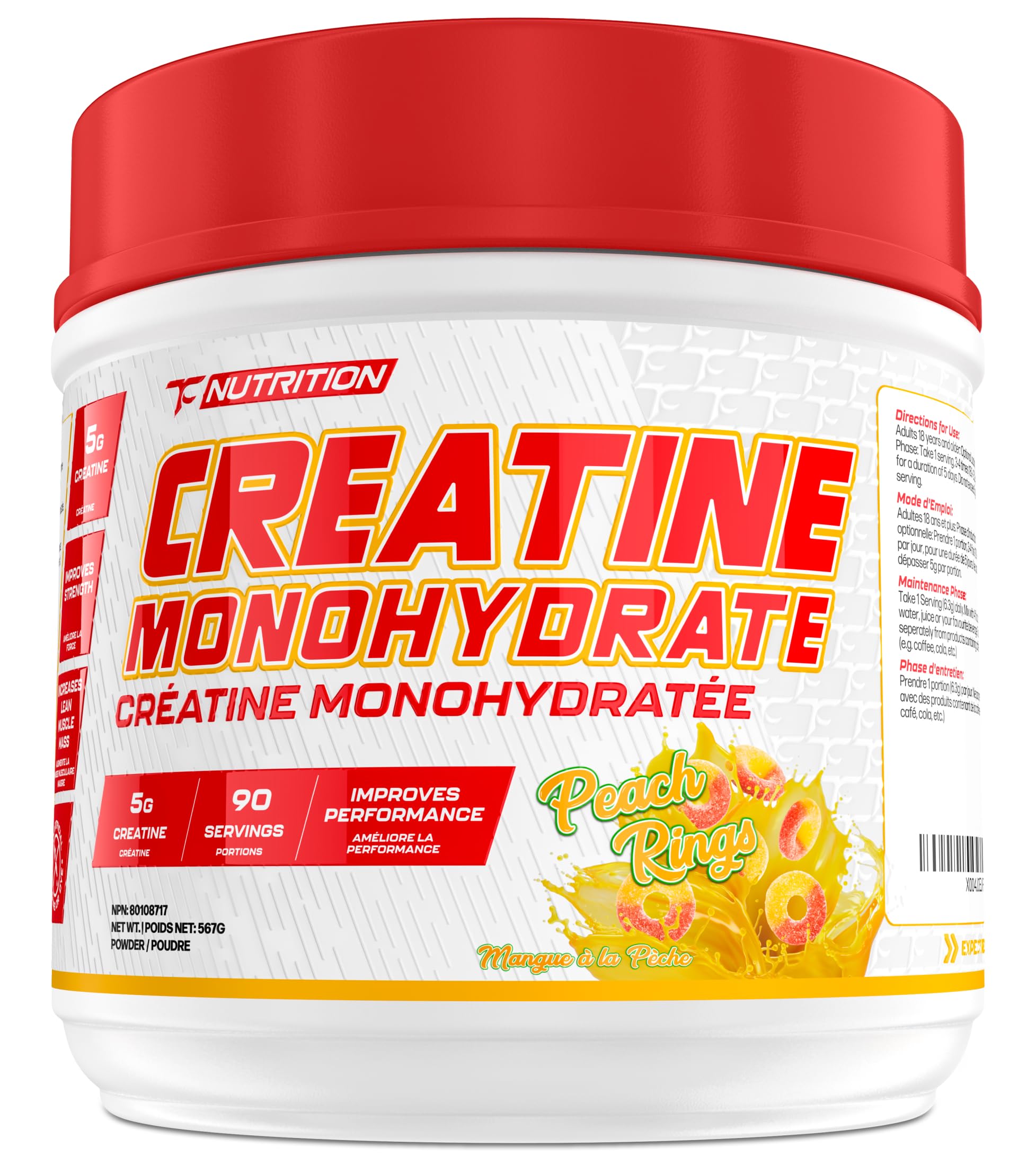 TC Nutrition Poudre de créatine monohydrate, emballage 90 portions pour soutenir la force.