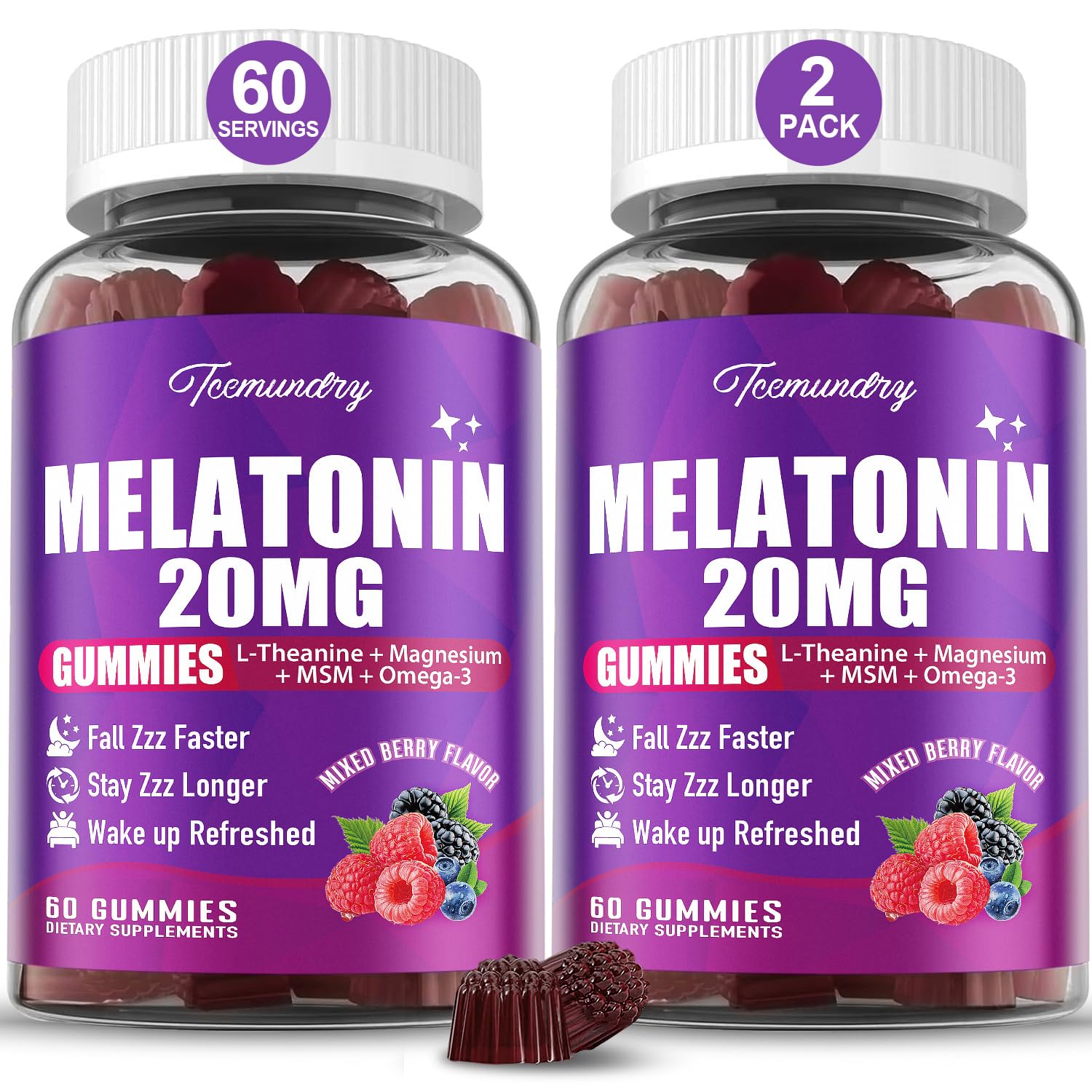 Gomme Mélatonine Tcemundry dans la bouteille prête au coucher.