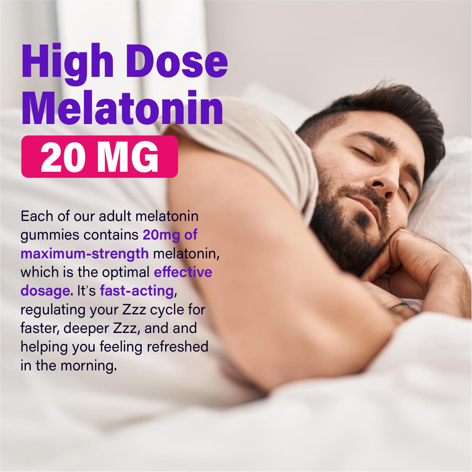 Emballage vegan de gommes mélatonine 20 mg sans OGM.