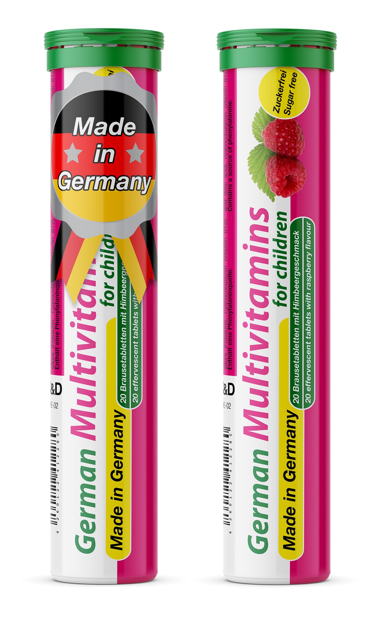 T&D multivitamines pour enfants, tablette effervescente framboise, soutien quotidien en énergie.
