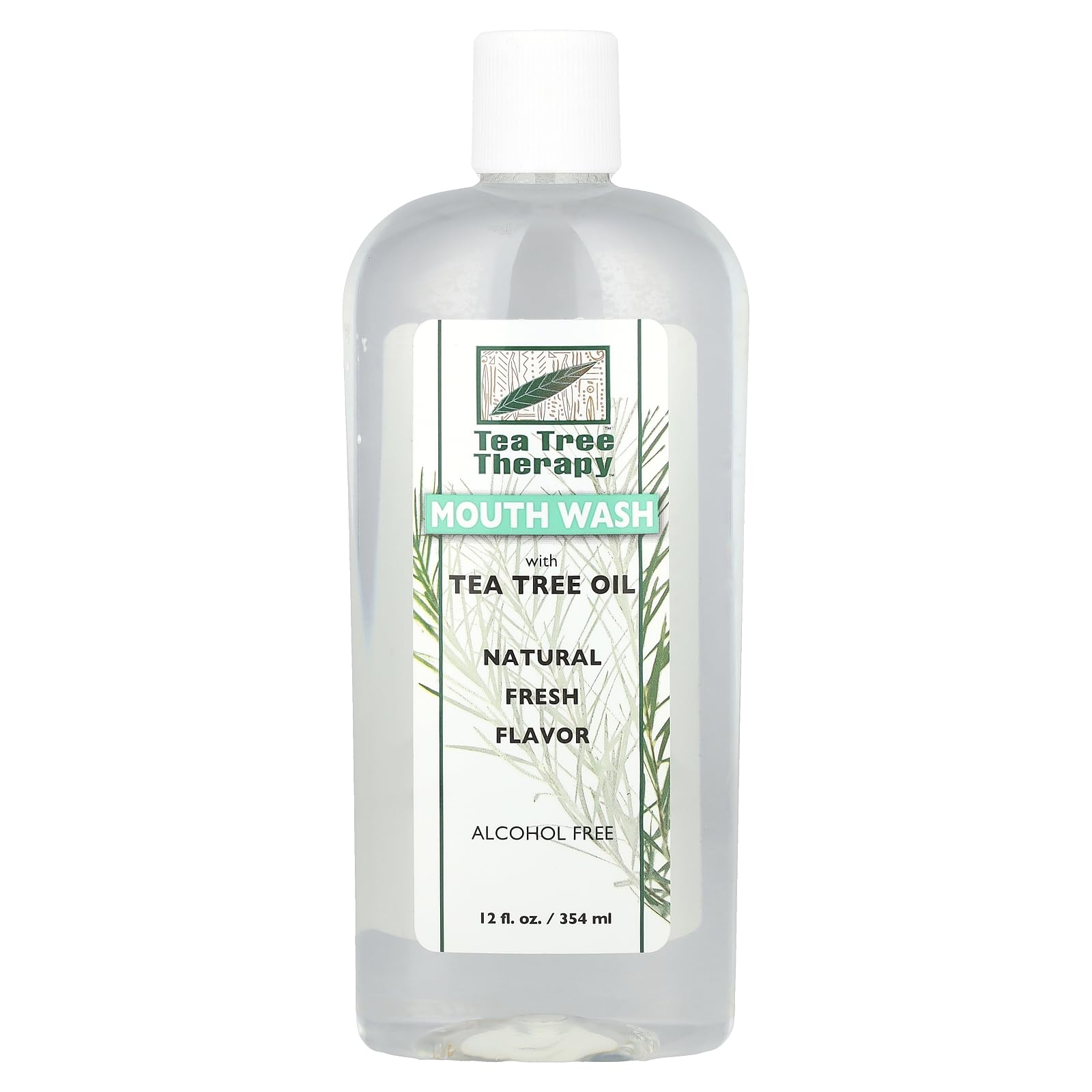 Tea Tree Therapy bain de bouche sans alcool, flacon pratique pour usage quotidien et haleine fraîche.