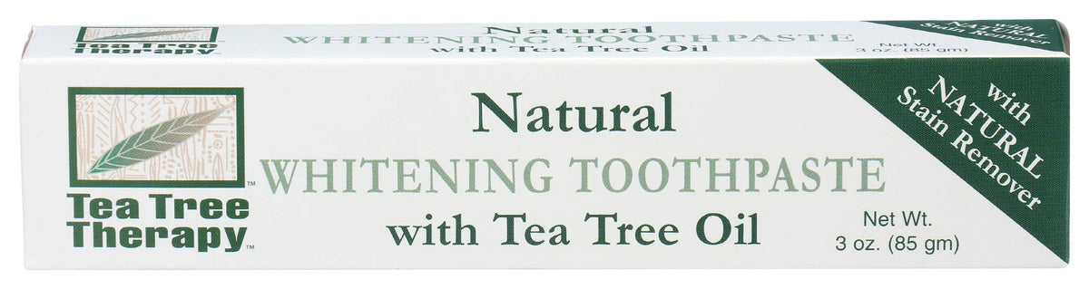 Dentifrice Tea Tree Therapy en tube, blanchiment naturel après brossage.