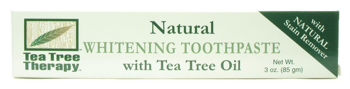 Tea Tree Therapy dentifrice éclaircissant, tube de 90 ml, haleine fraîche et sourire lumineux.
