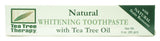 Tea Tree Therapy dentifrice éclaircissant, tube de 90 ml, haleine fraîche et sourire lumineux.