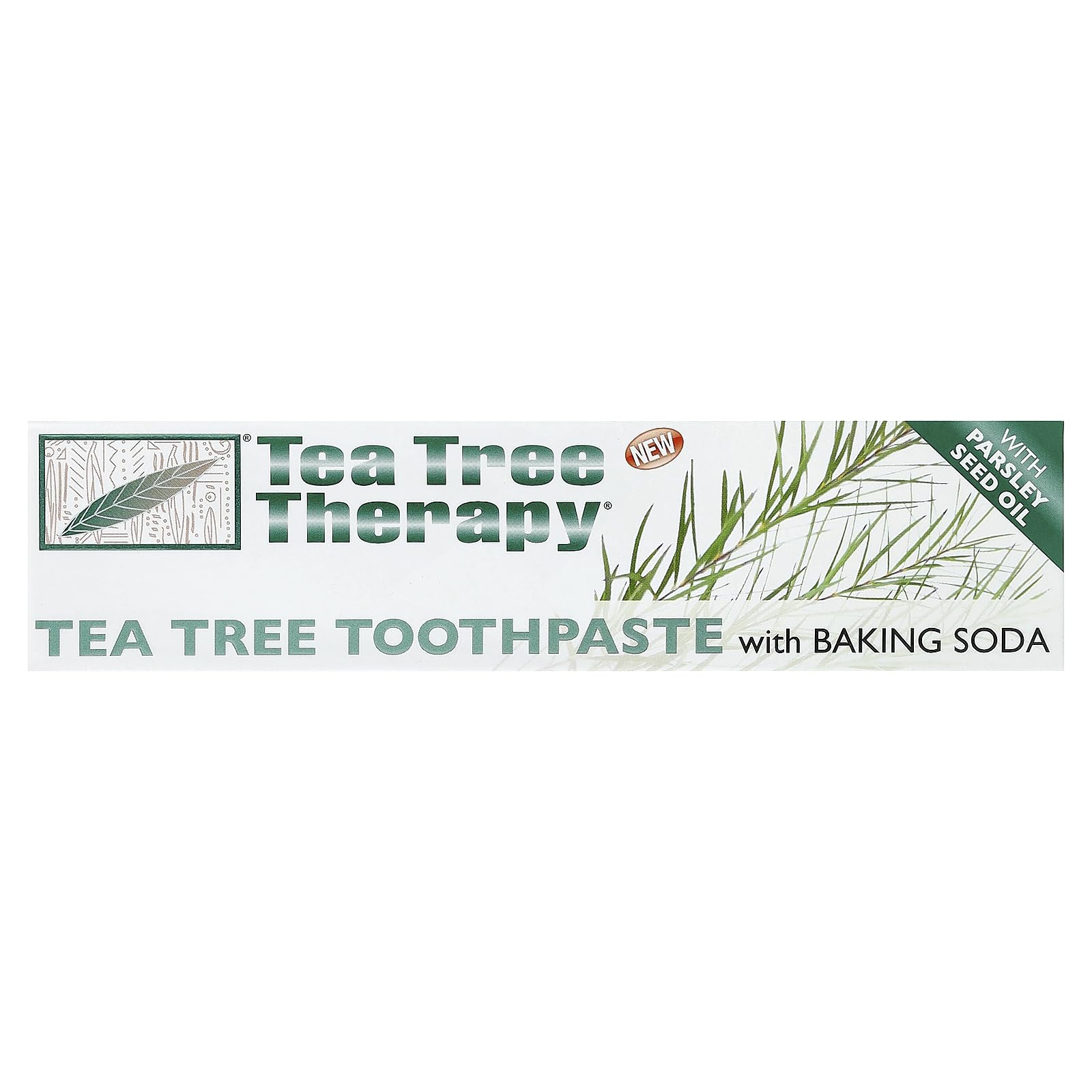 Emballage Tea Tree Therapy Dentifrice, design naturel et pratique pour le rangement.