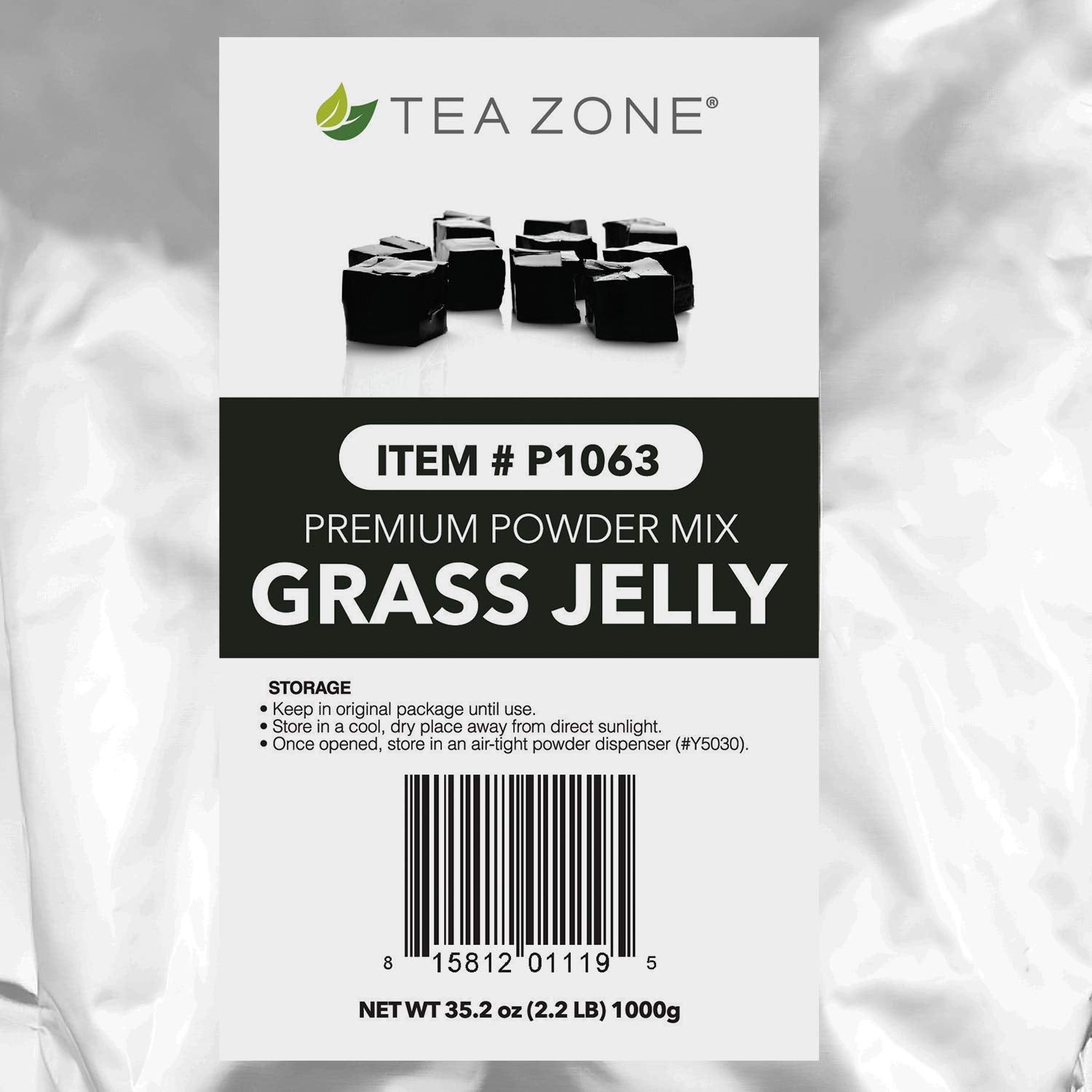 Poudre gelée d'herbe Tea Zone dans l'emballage pratique pour cuisine.