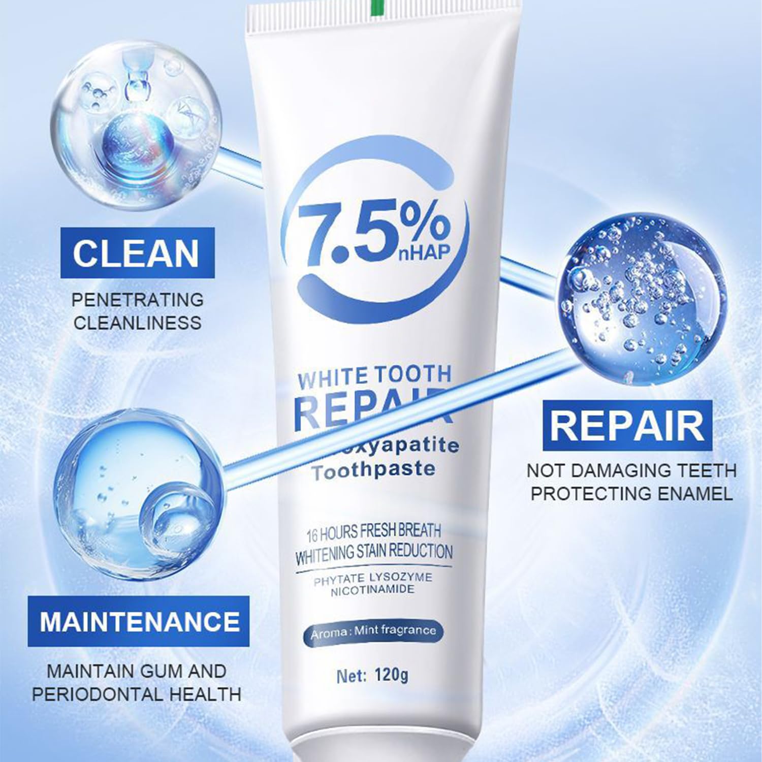 Tebazoew dentifrice hydroxyapatite, sans fluor pour une protection en douceur de l’émail.
