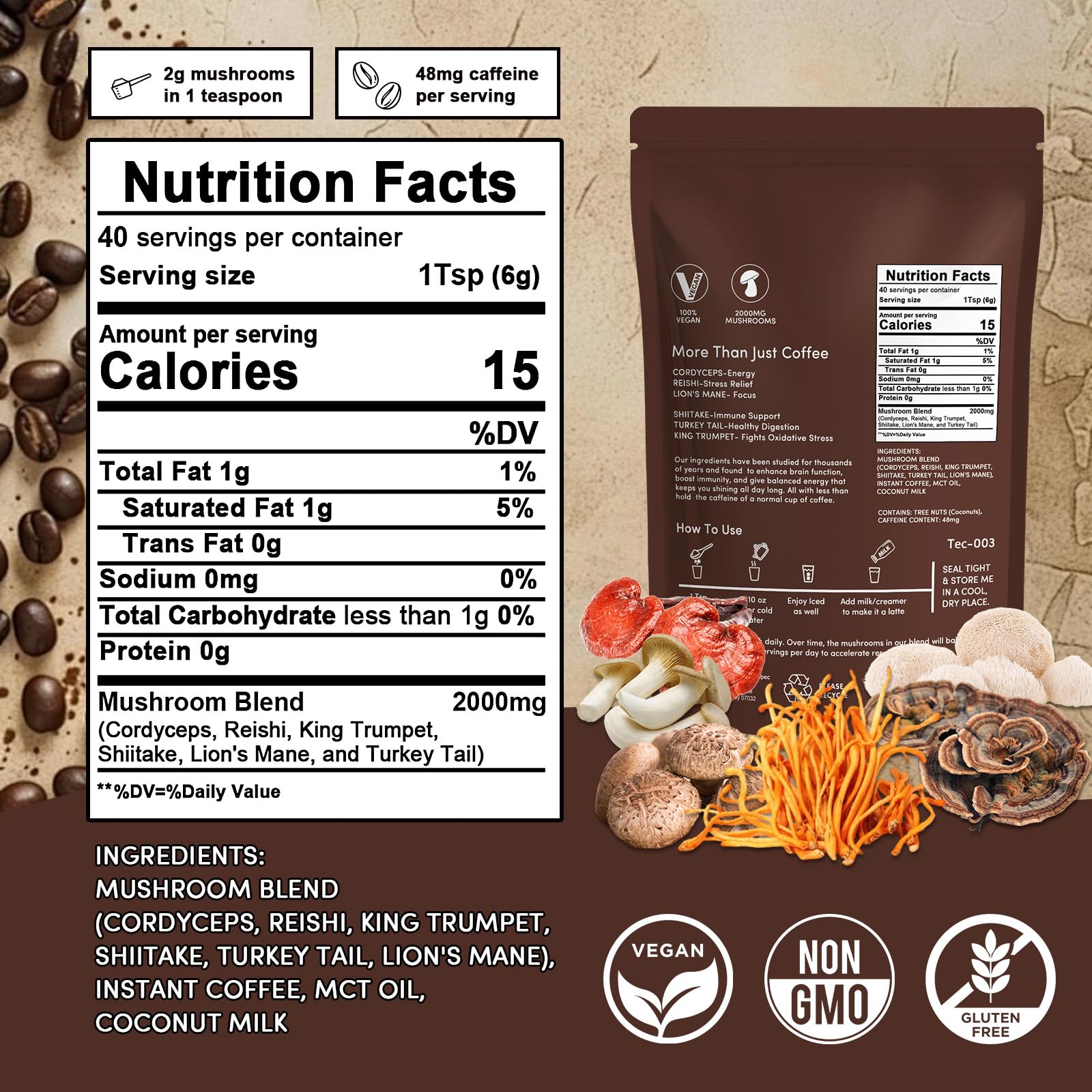 Tecepec Café champignons adaptogenes: soutien naturel pour endurance et clarté.