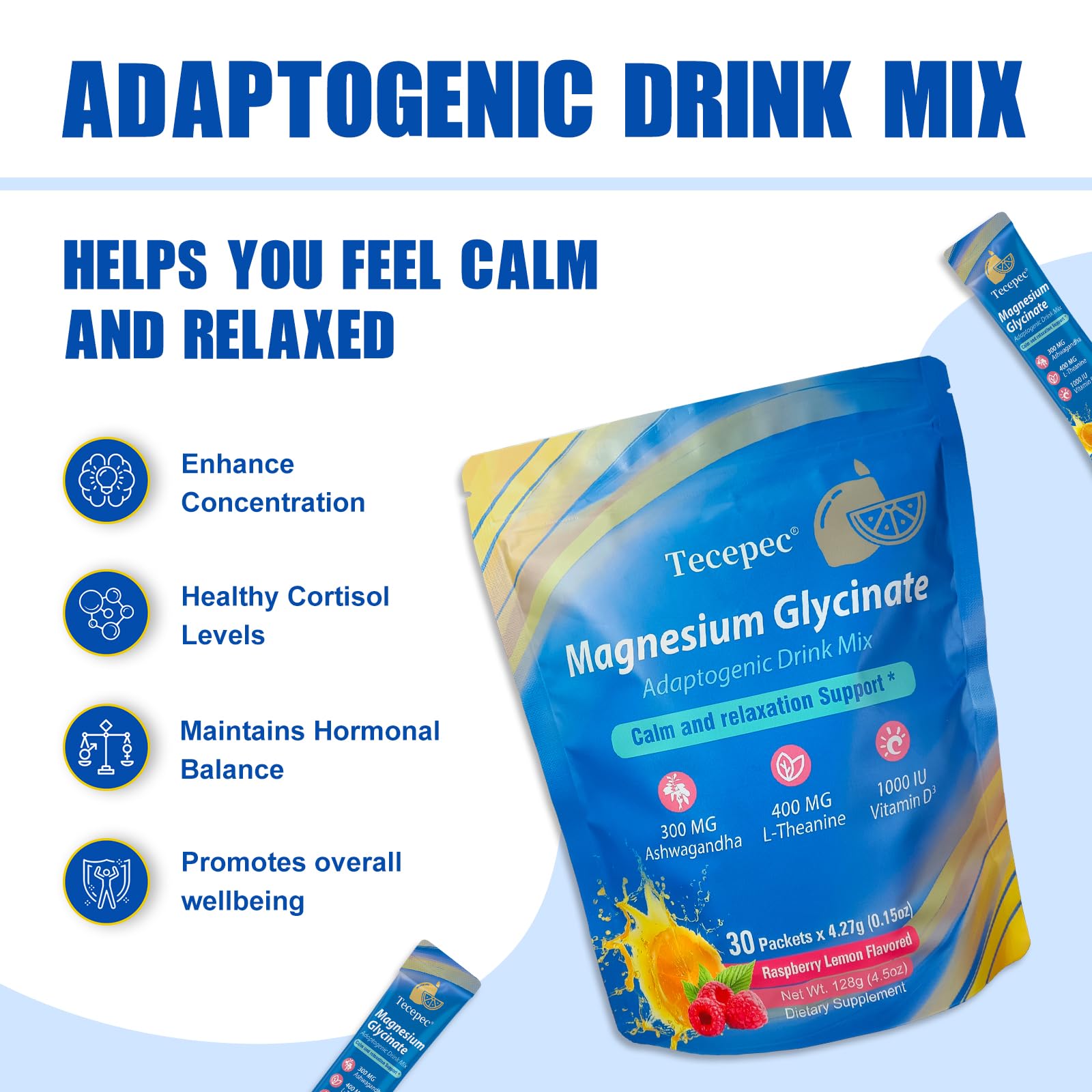 Tecepec cortisol en poudre avec magnésium glycinate pour un confort durable.